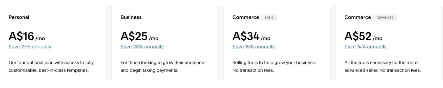 Squarespace price table