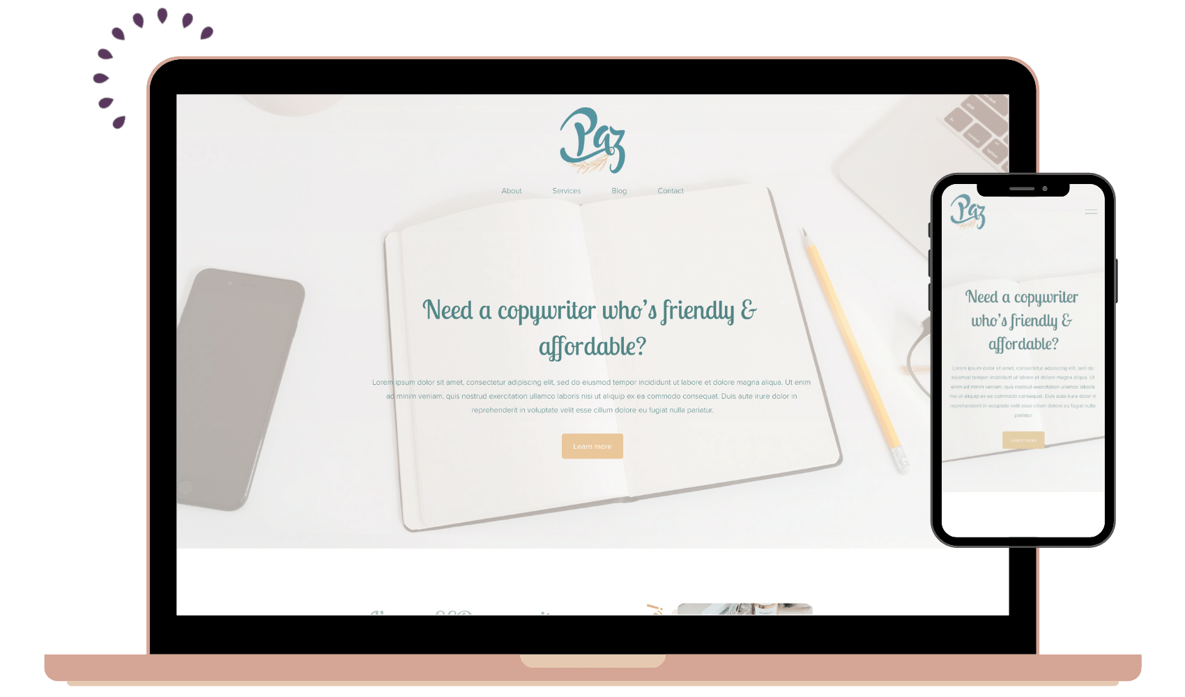 Laptop showing a Virtual Assistant website template