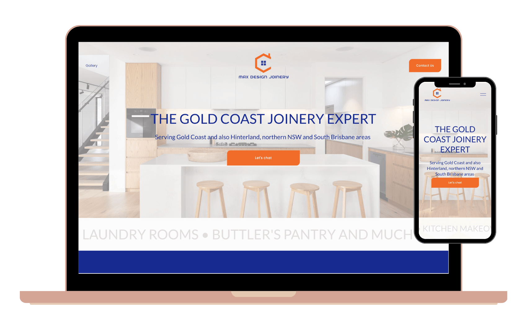Max Design Joinery website featured on a laptop and mobile