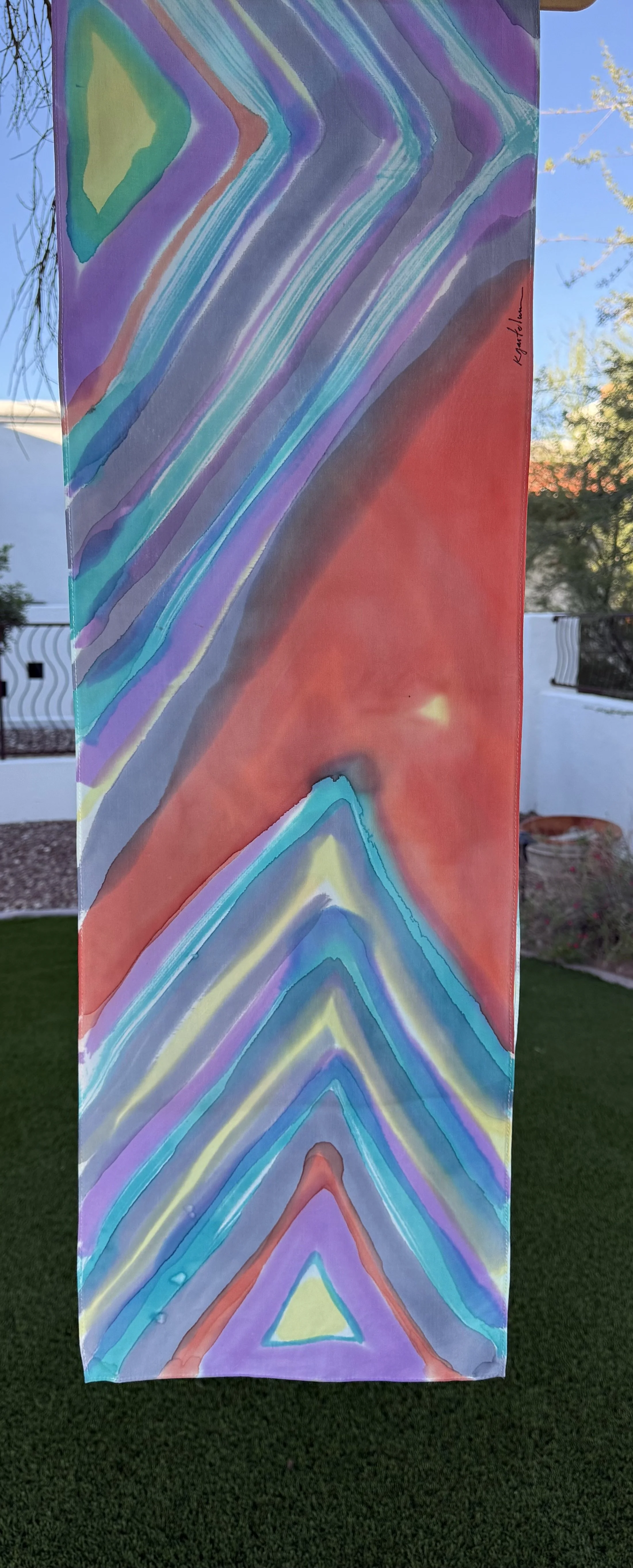 New! Hand painted stone-washed Silk Scarf