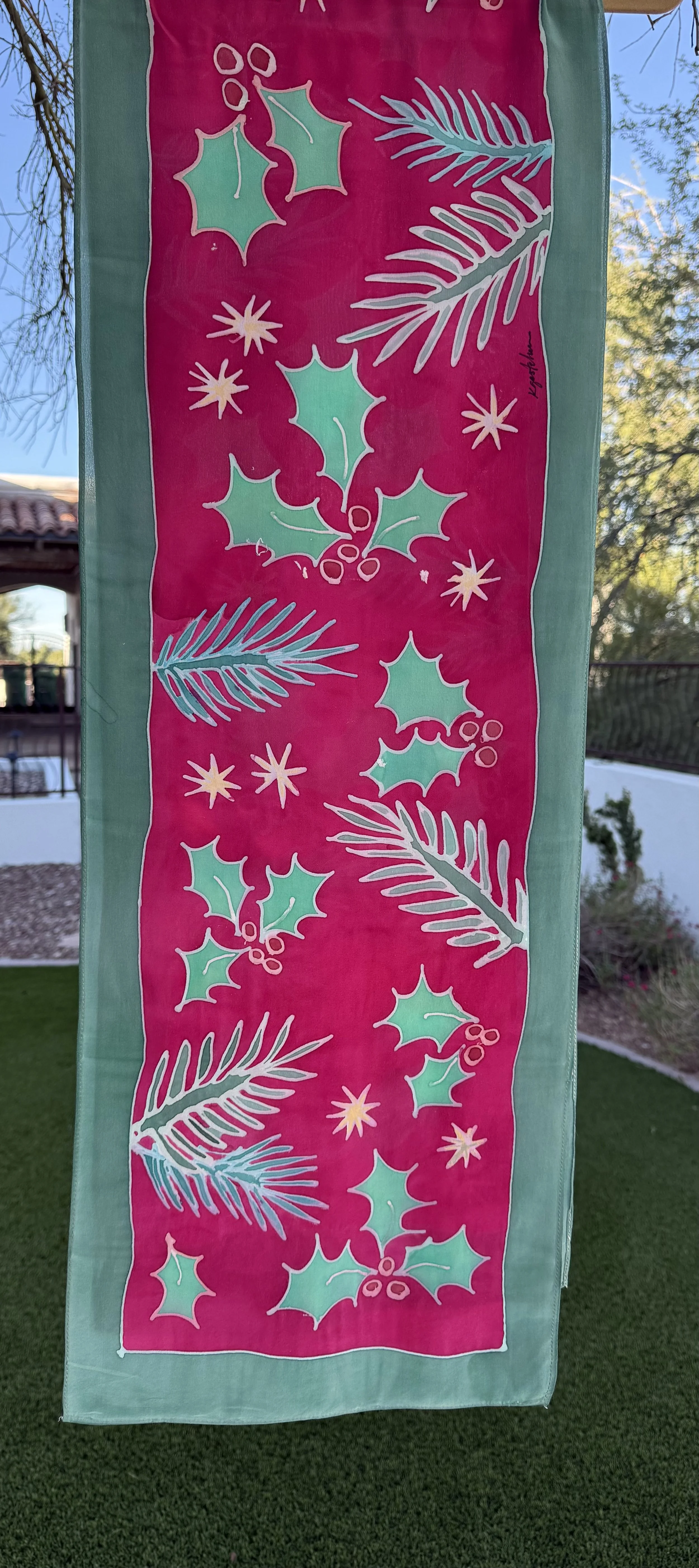 New! Hand painted stone-washed Silk Scarf