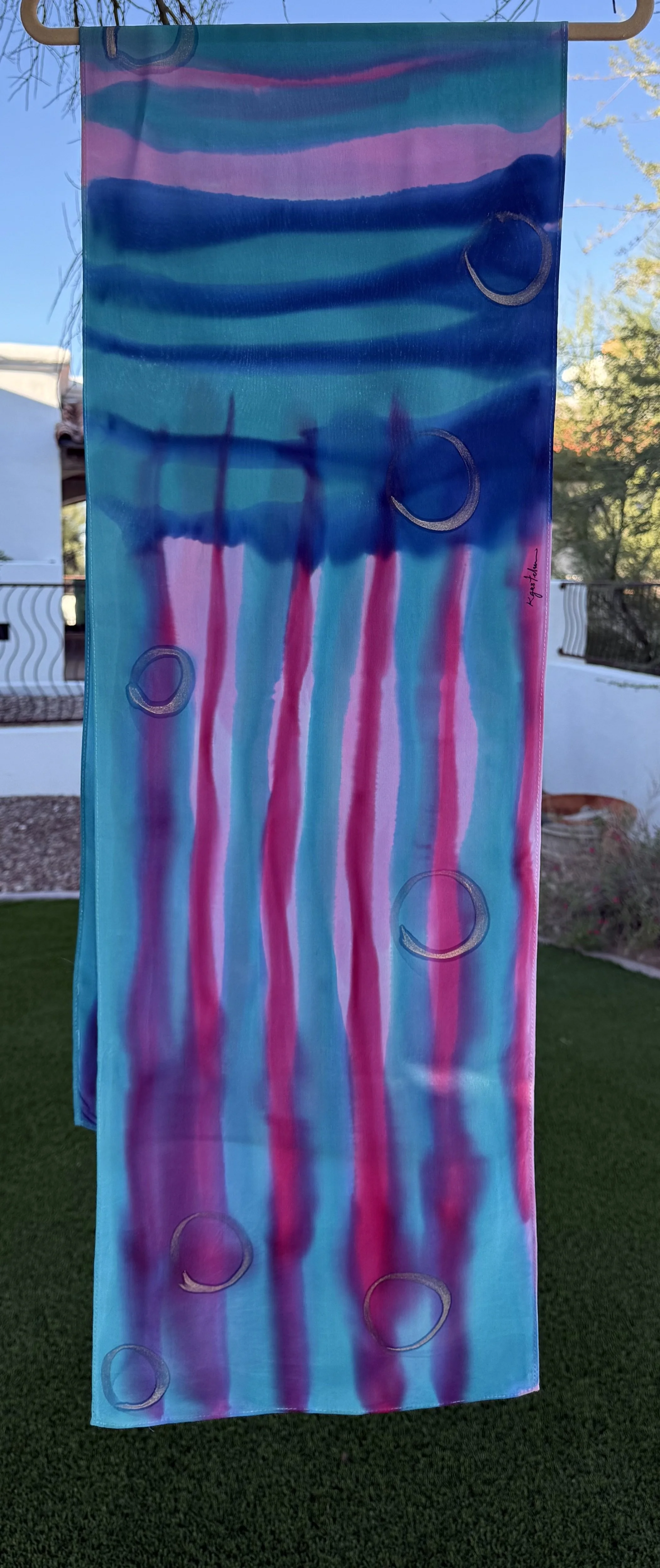 New! Hand painted stone-washed Silk Scarf