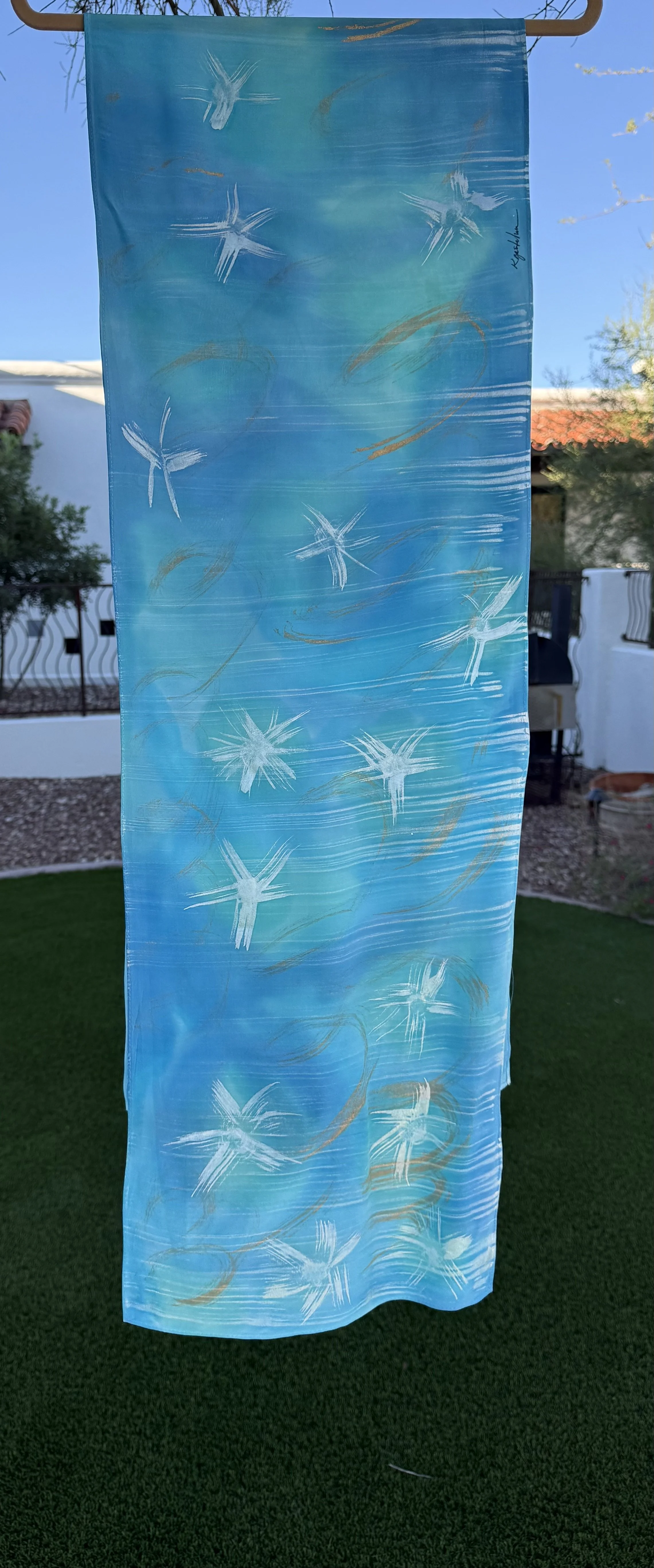 New! Hand painted stone-washed Silk Scarf