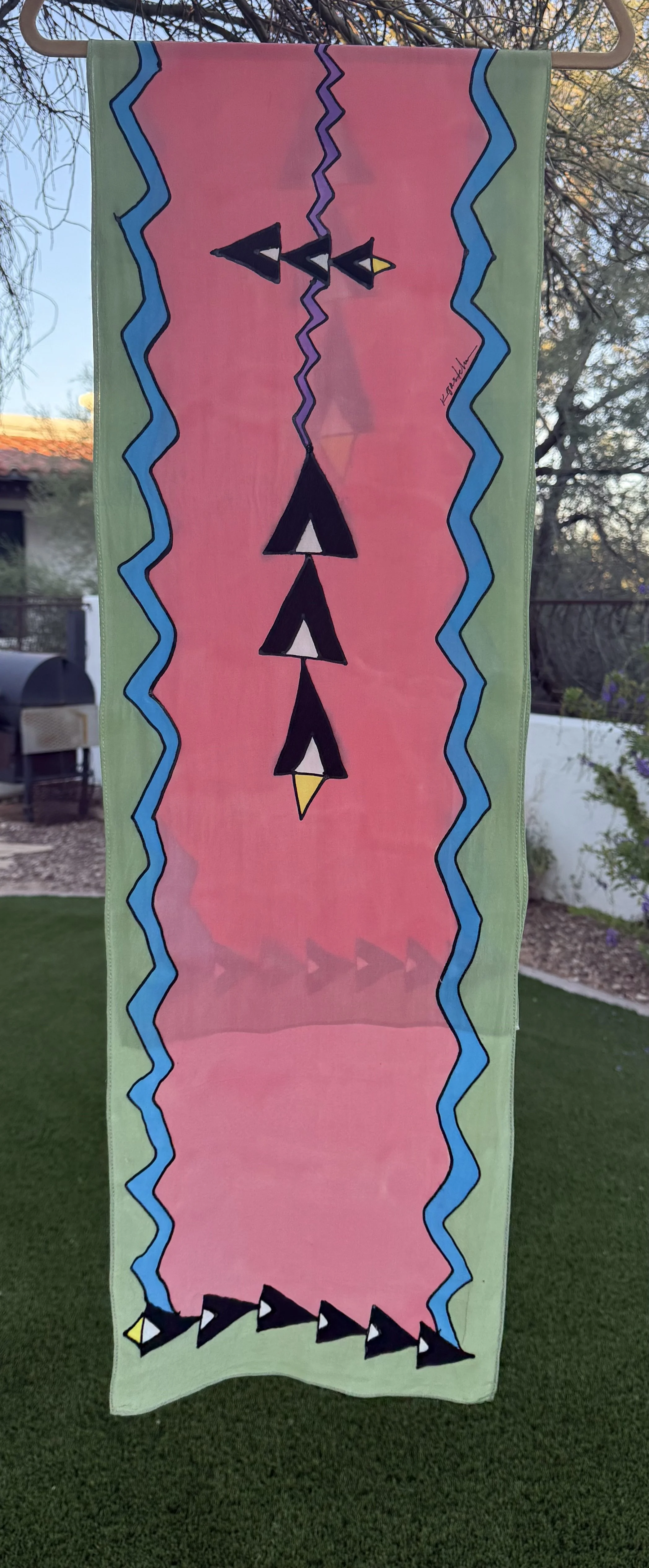 New! Hand painted stone-washed Silk Scarf