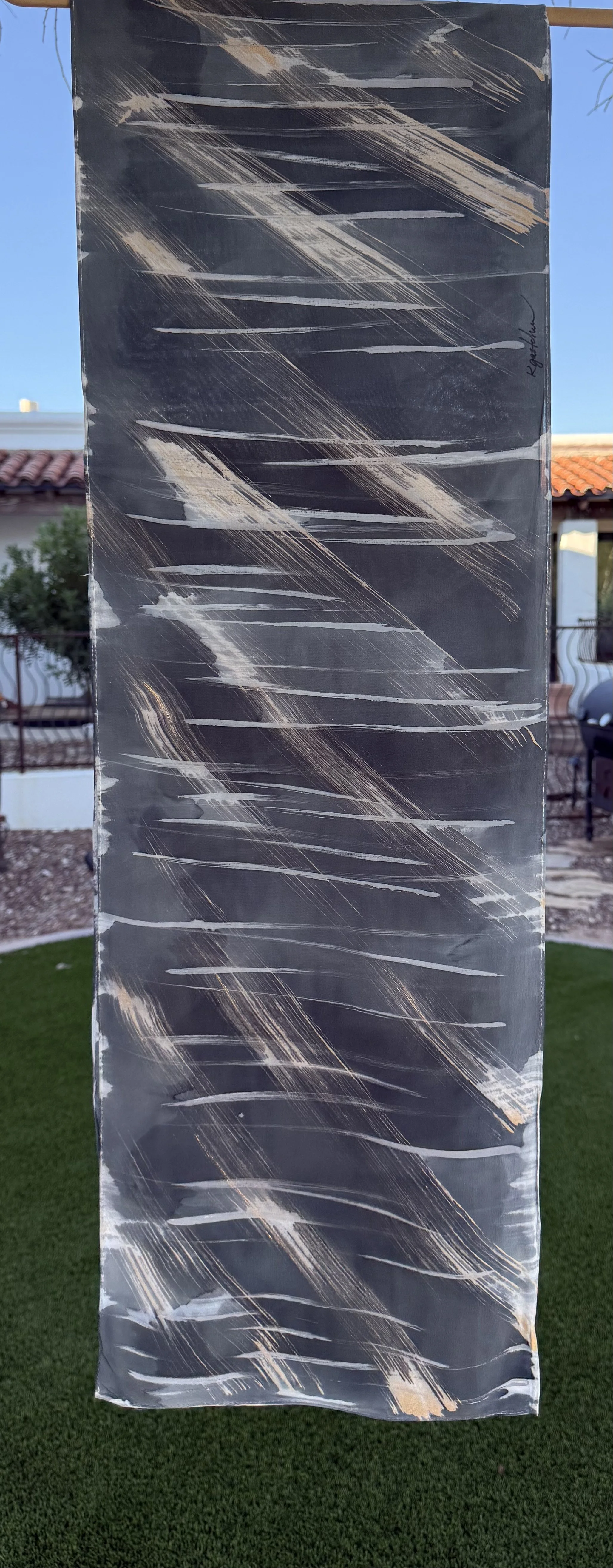 New! Hand painted stone-washed Silk Scarf