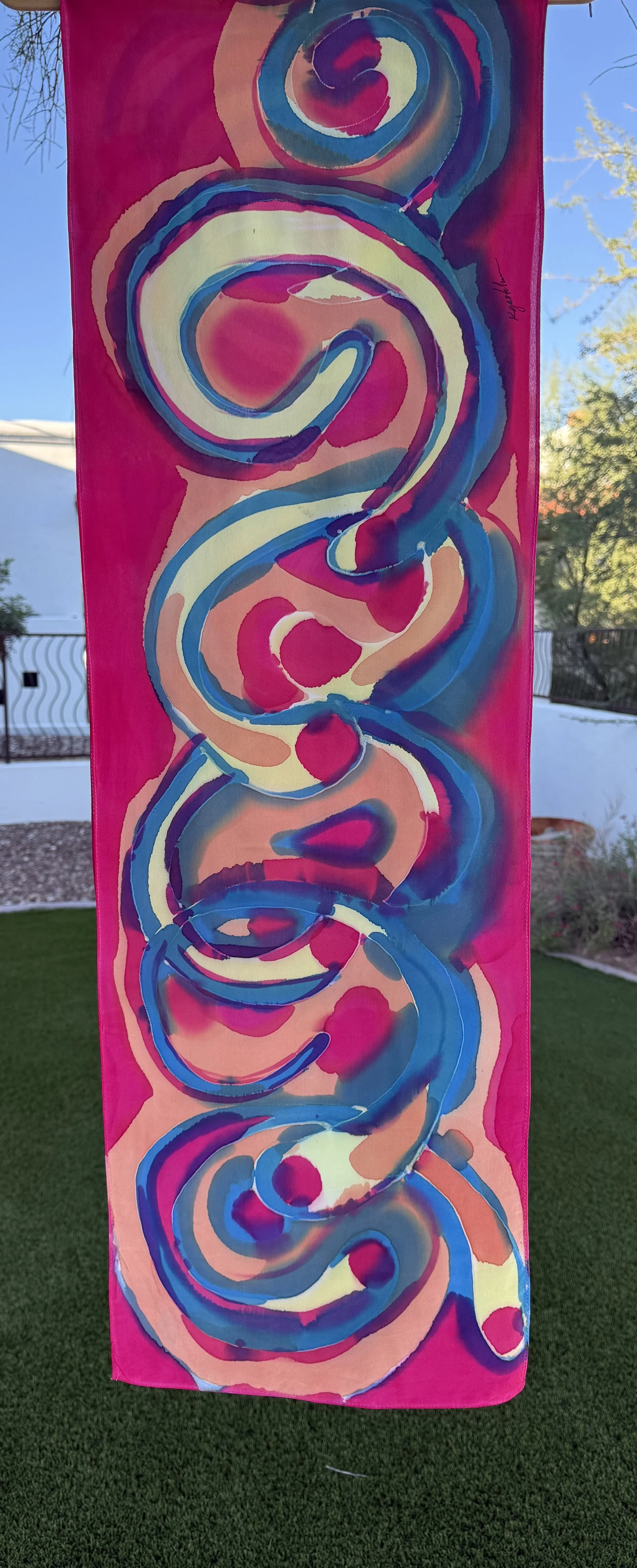 New! Hand painted stone-washed Silk Scarf