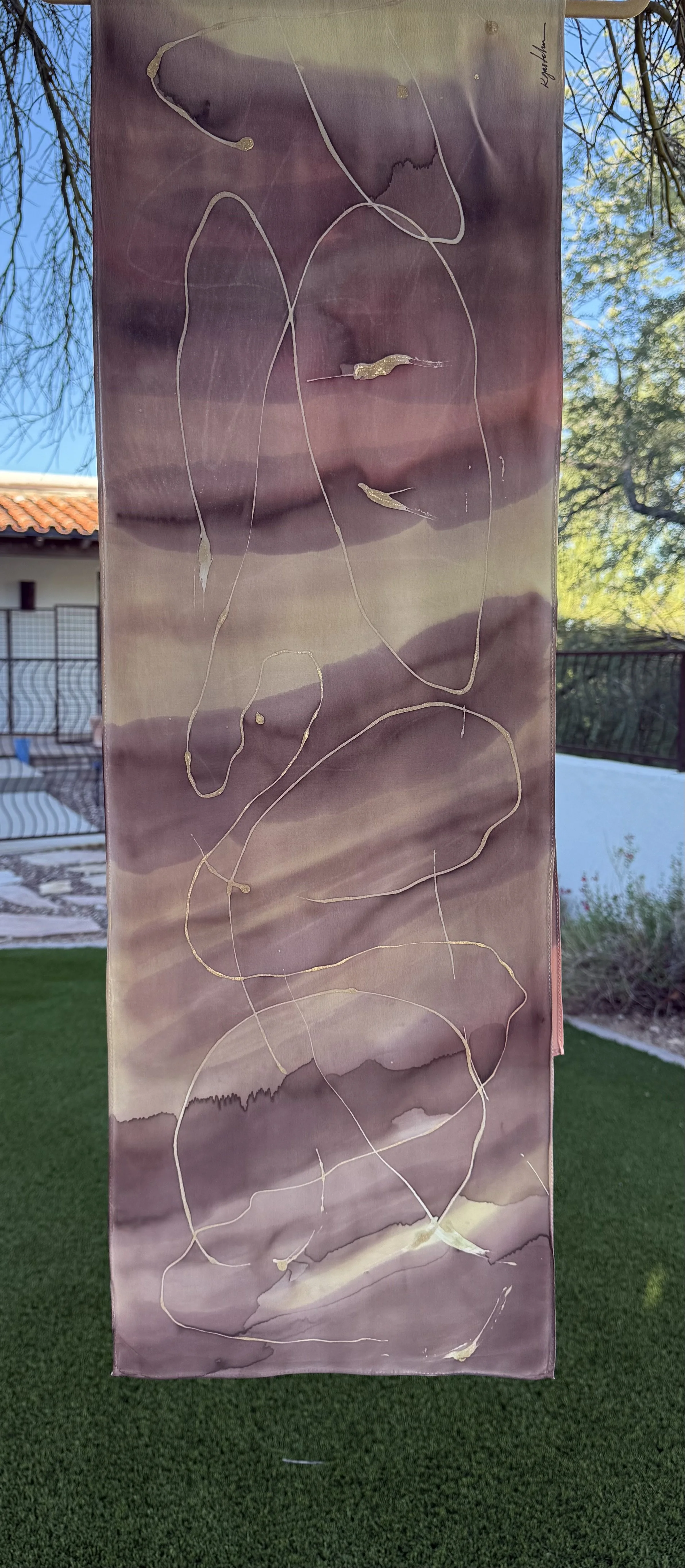 New! Hand painted stone-washed Silk Scarf