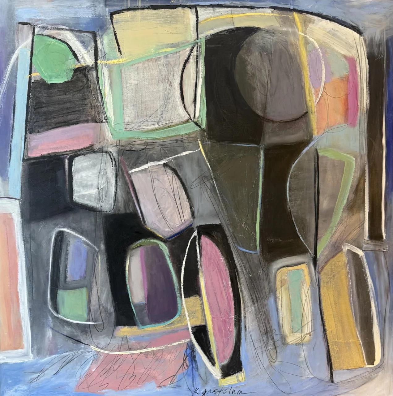 All Jazzed Up
48" sq
Oil + cold wax on canvas
$3000.