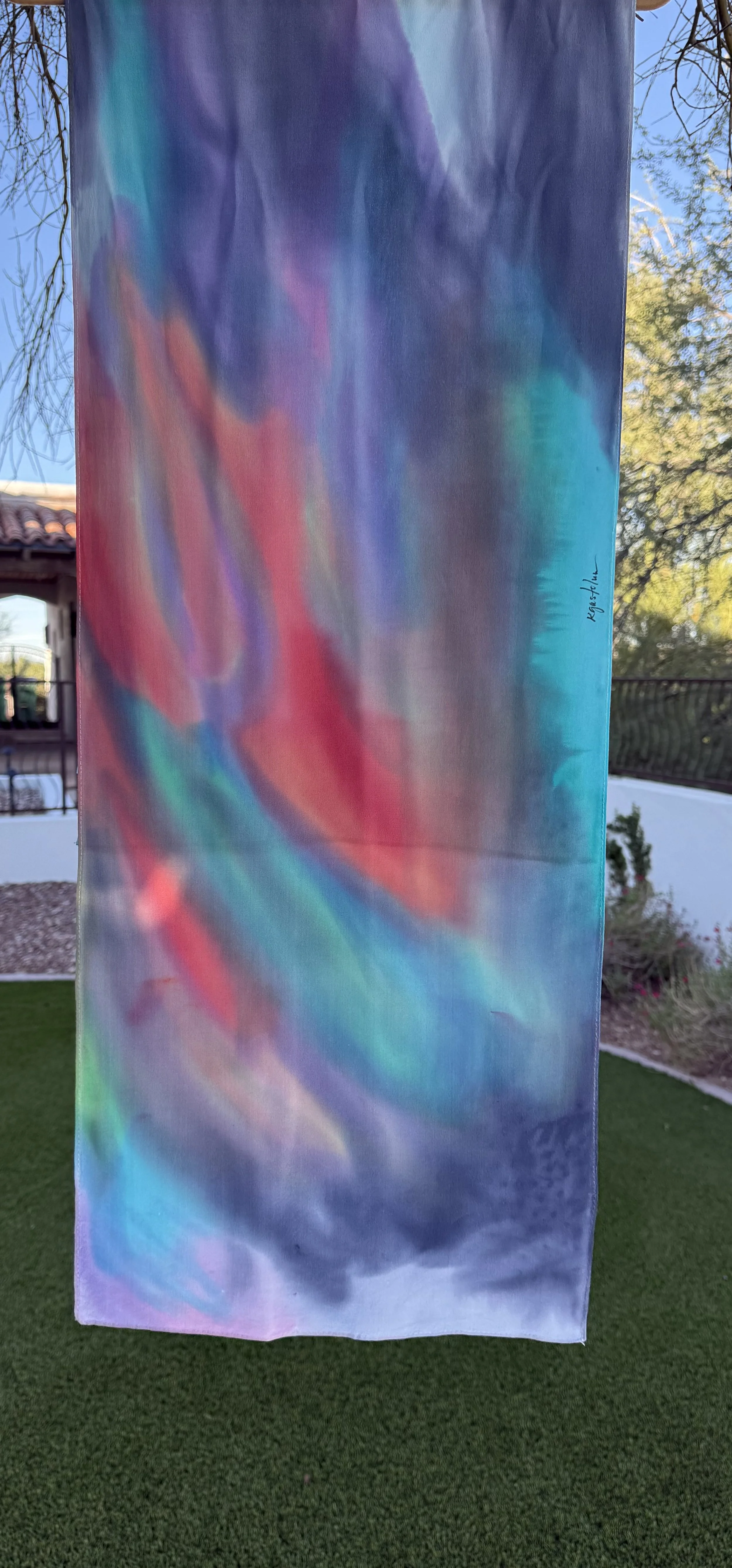 New! Hand painted stone-washed Silk Scarf
15" x 60"