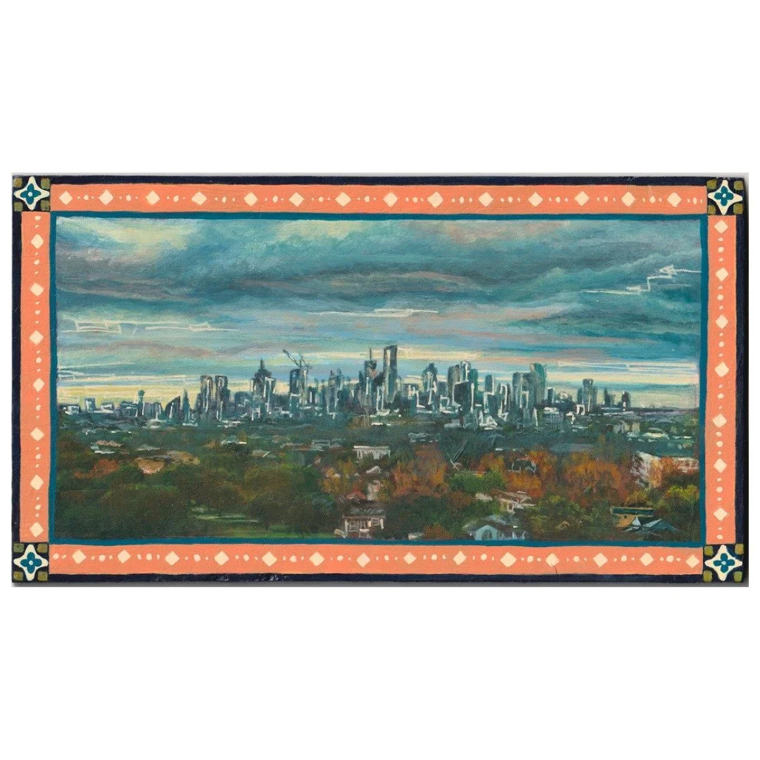 Truck Art - Melb Cityscape

"Hey folks, those abroad, this is the skyline that reminds me of Karachi city.. 
It's cooler here now; the trees here turn into hues of autumn. The sunsets are as lovely as back home; it's a delight to stroll in the c