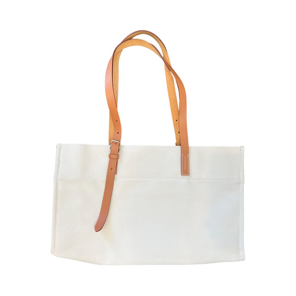 Hermes White Canvas Tote with Leather Handles — Socialite Auctions