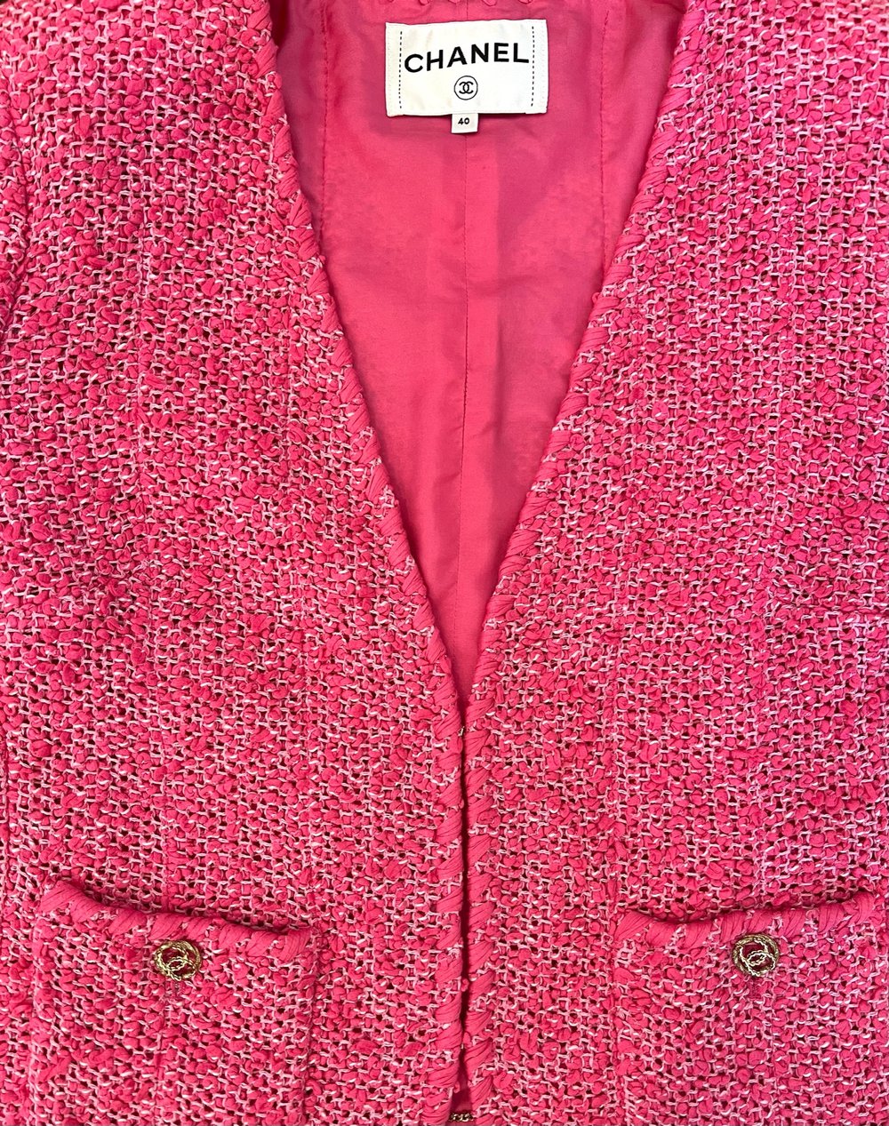 Chanel Bougainvillea Pink Tweed Jacket Cruise 20/21 Size 40