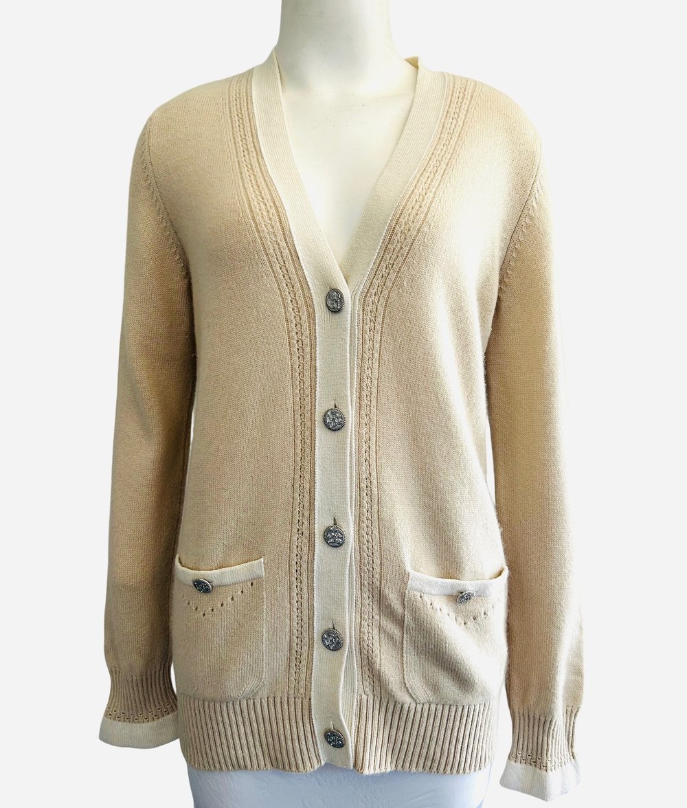 Pre-owned Chanel Wool Cardigan In Navy