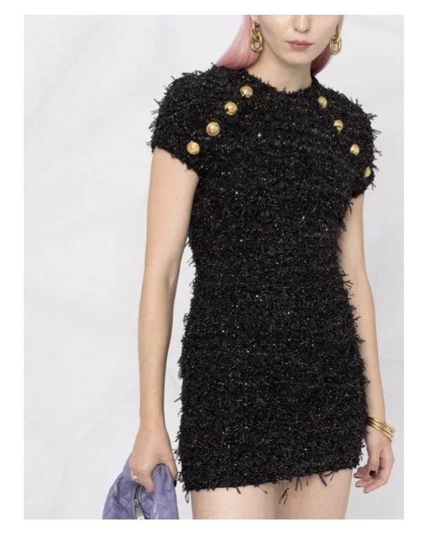 Balmain Mini Black Sequin Tweed Dress  Socialite Auctions
