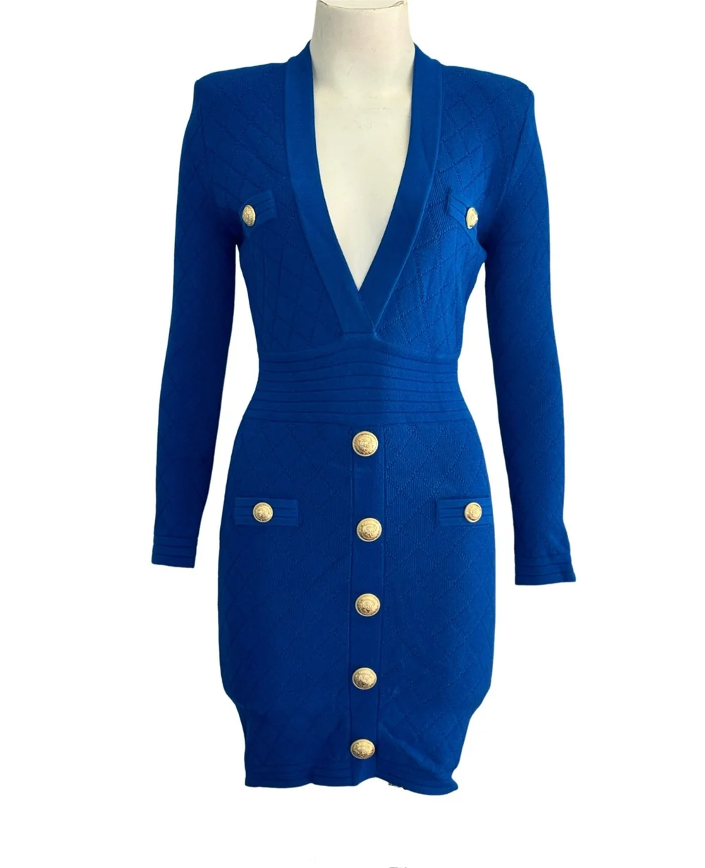 blue balmain dress Balmain Tweed Chain Short Dress in Blue - BOPF