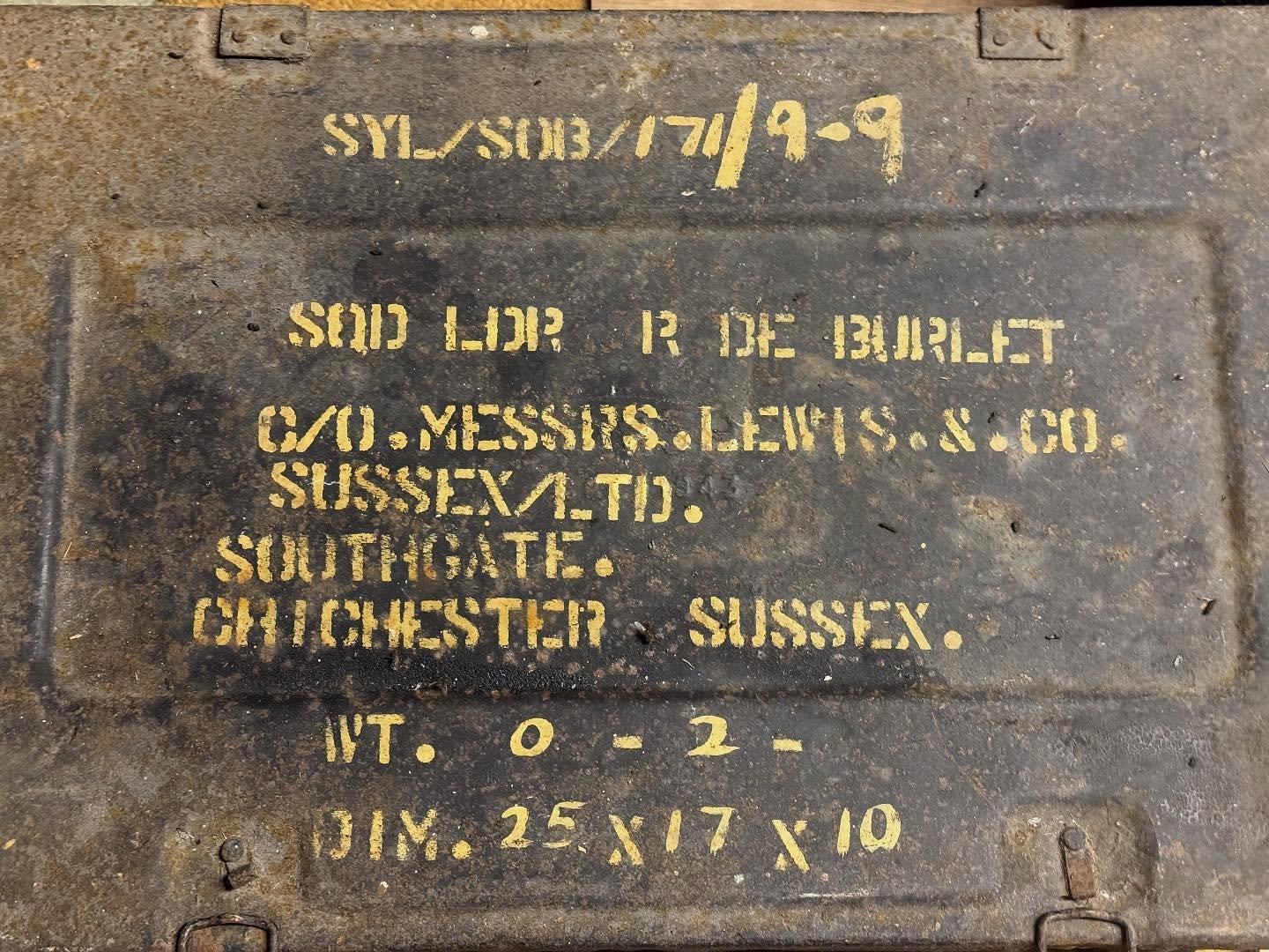My dad&rsquo;s old tin trunk. When I was a child I remember it had exciting things in it like his flying jacket, hat and ear defenders, which were simple sheep skin ear muffs. 
In later life he did not like flying and, on the rare occasions he talked