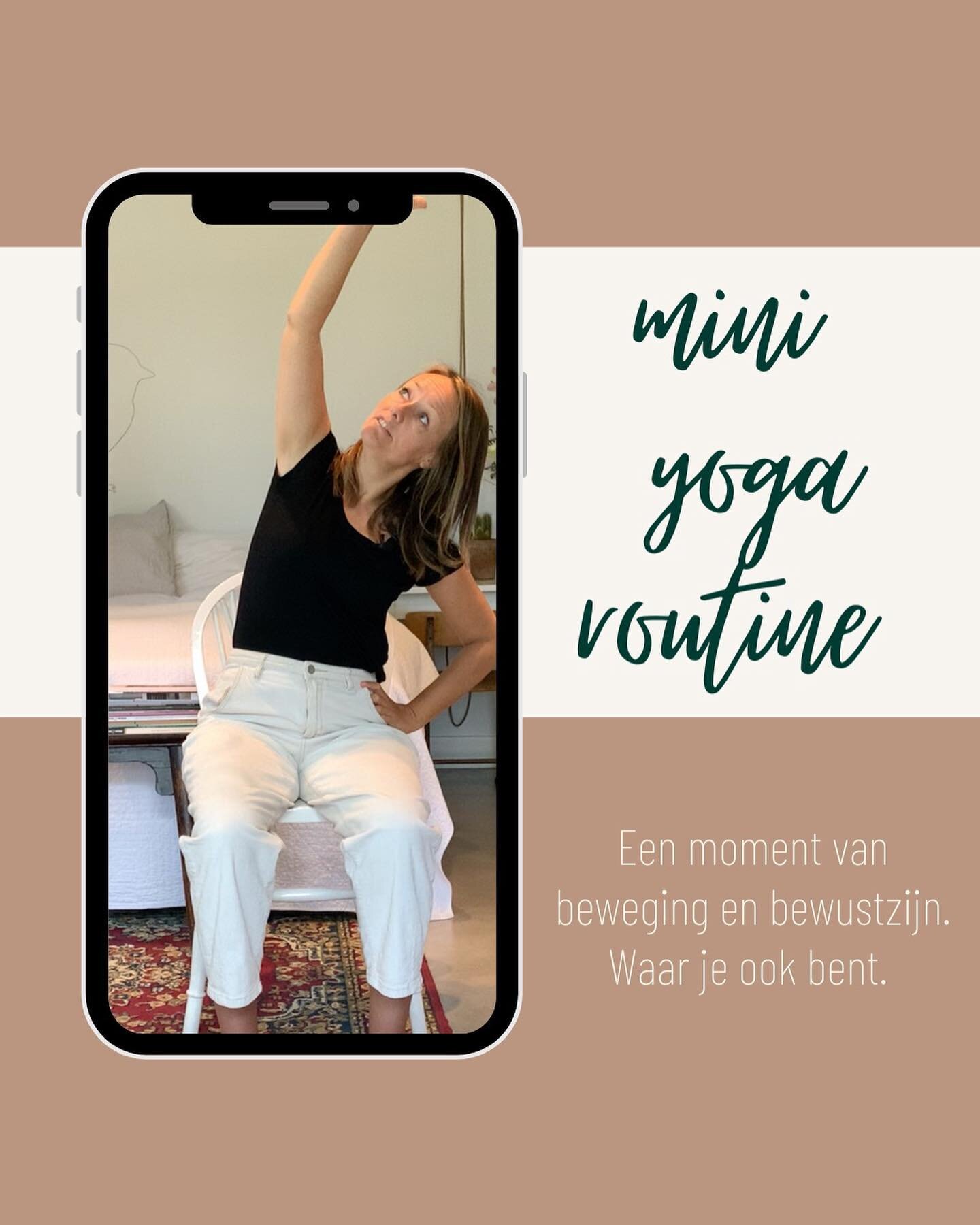 Overal waar je bent kun je ben inchecken bij jezelf, bij je lichaam, bewust bewegen en voelen. Daarom heb ik een mini yoga routine opgenomen. Pak dat moment, waar dan ook. Kijk de yogasessie via YouTube. Link in bio. Laat je weten hoe het voor je was