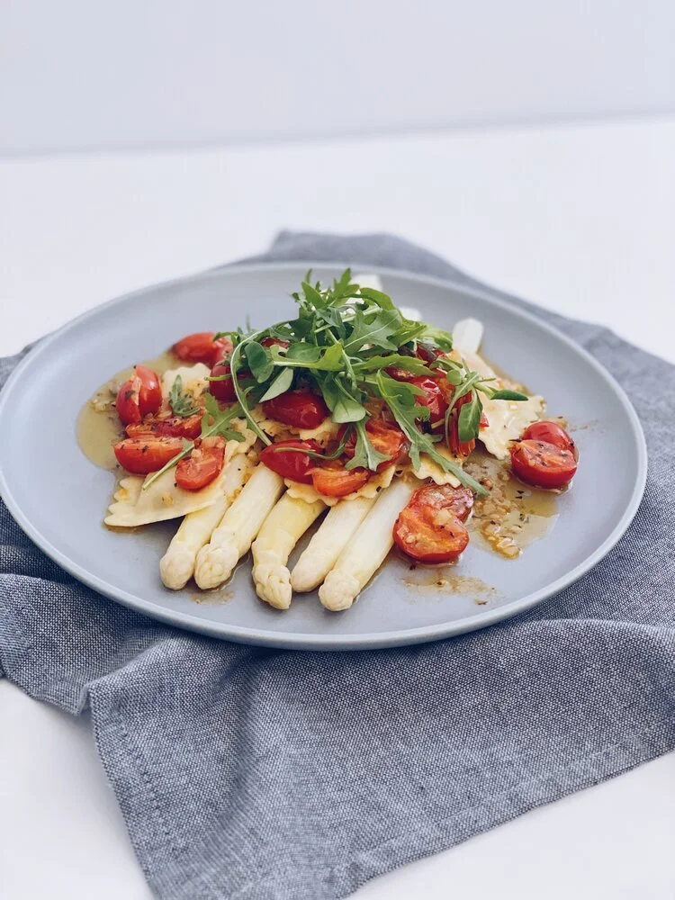 Asperges met ravioli