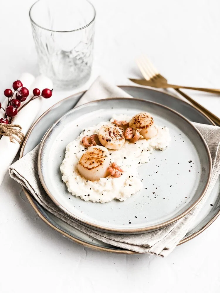 Coquilles met bloemkoolpuree