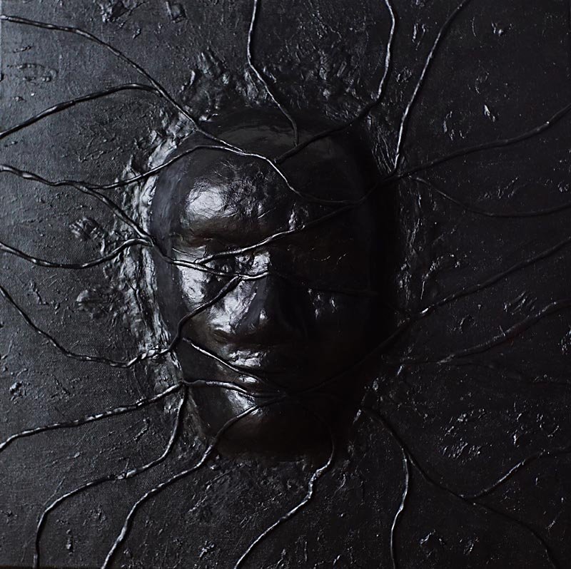 scars are milestones of the past, air dry clay mask on canvas, 2020