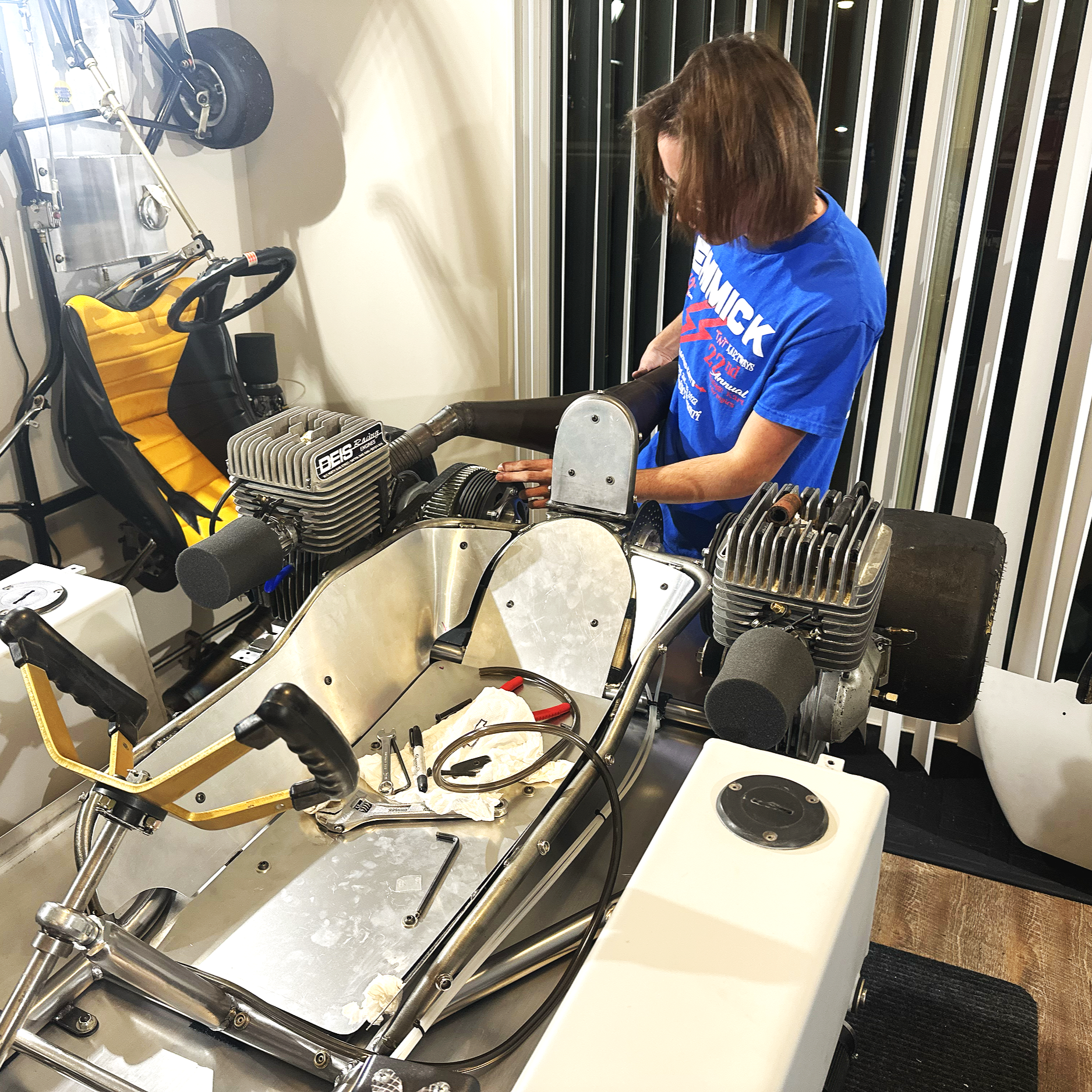 Vico, test fitting pipe architecture for dual exhaust around custom axel configuration