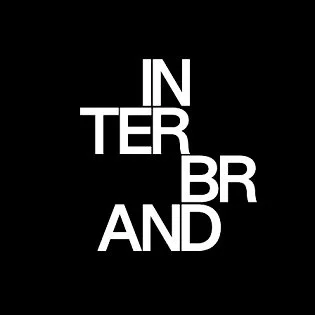 Text image with the words 'INTERBRAND' arranged vertically in white against a black background.
