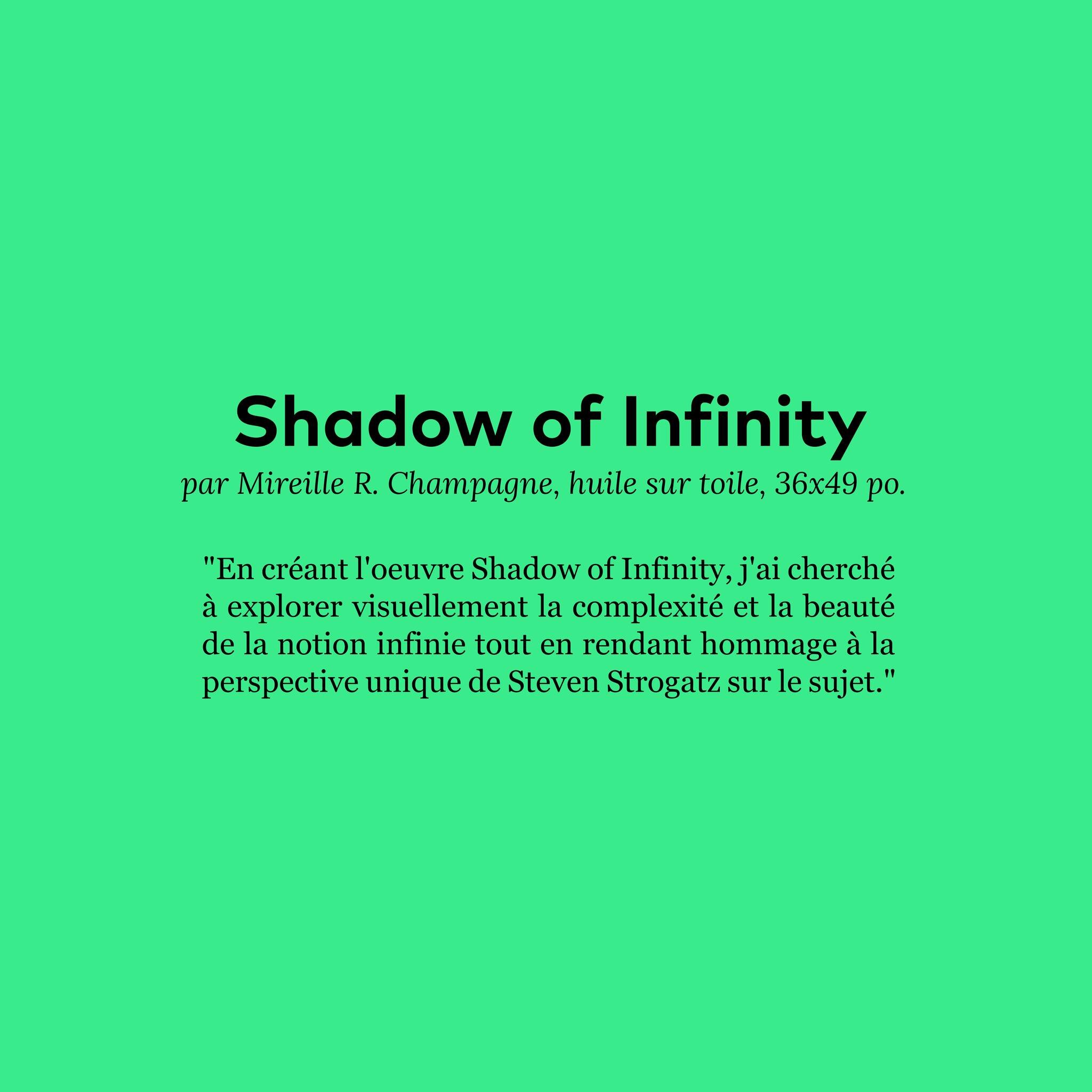 L'oeuvre &quot;Shadow of Infinity&quot; de l'artiste peintre Mireille R. Champagne (@mireillerchampagne) s'inspire du t&eacute;moignage du math&eacute;maticien Steven Strogatz, tel que pr&eacute;sent&eacute; dans le documentaire &quot;A trip to infin