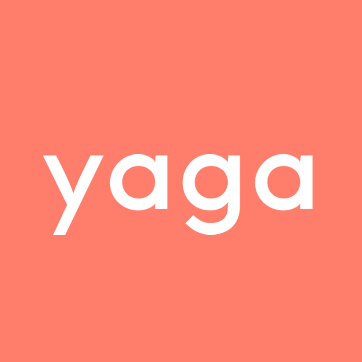 Text reading 'yaga' on a coral-colored background.