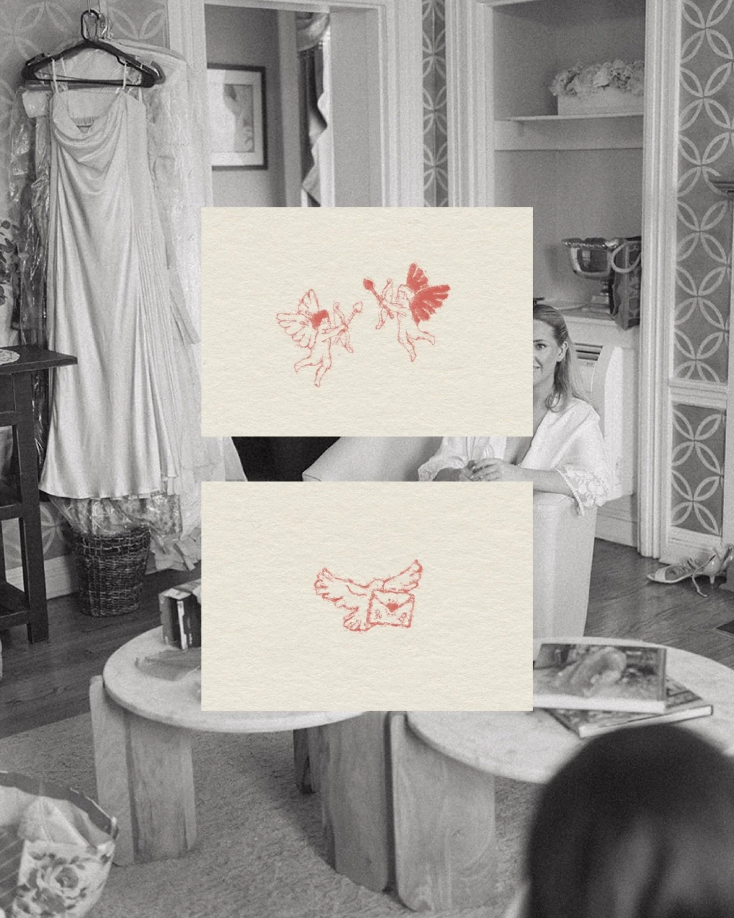 Delicate little odes (in the form of scribbles on the corner of a napkin) to the whimsical, quirky, poetic, and cheeky nature of @rachelbondphotography imagery.

The cherubs represent affection and light-hearted romance while the dove represents a co