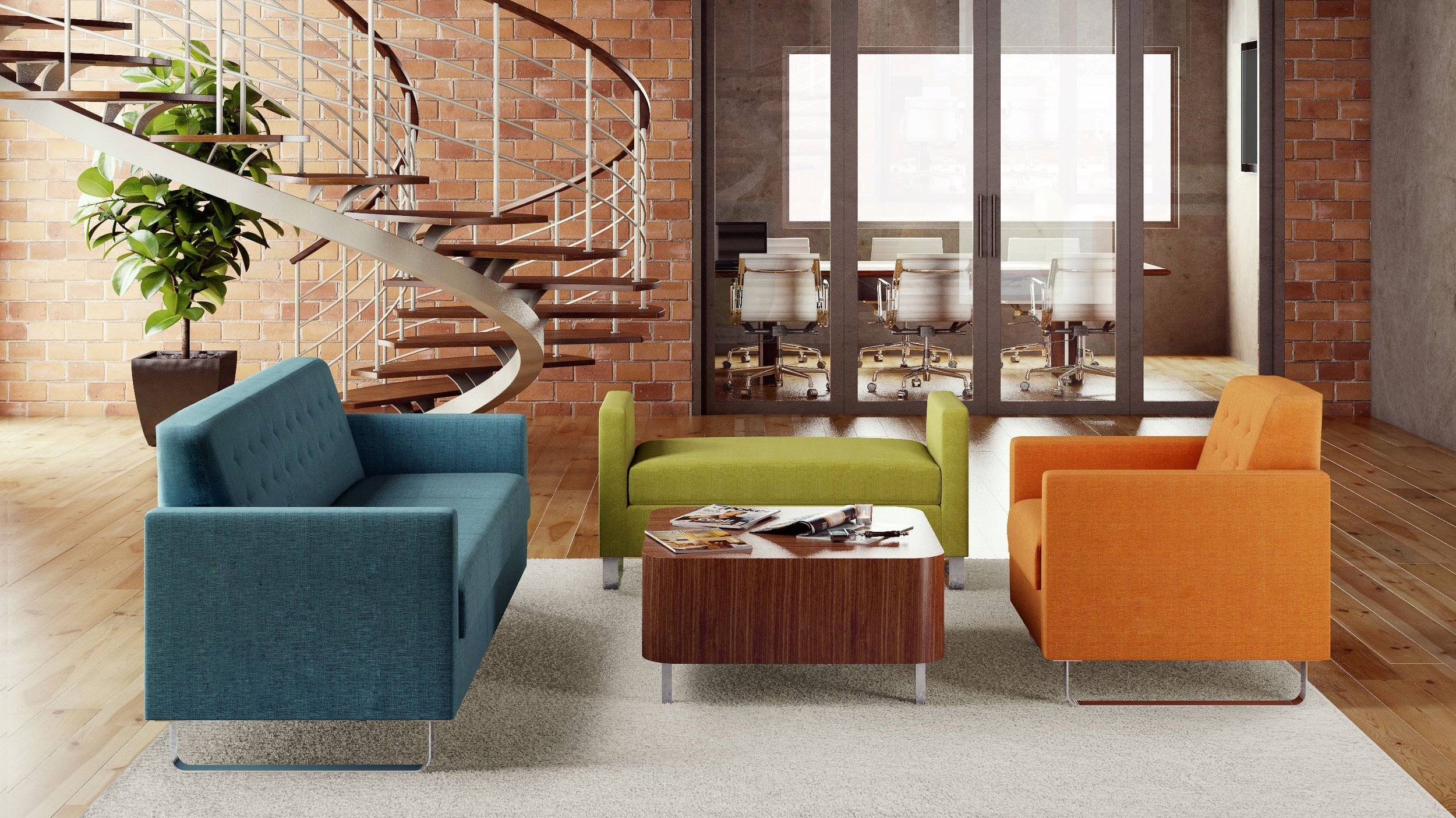 9035-B48 SHOWN WITH ALBANY LOUNGE CHAIR SOFA + ALBANY LOUNGE CHAIR + ALBANY CUBE OCCASIONAL TABLE