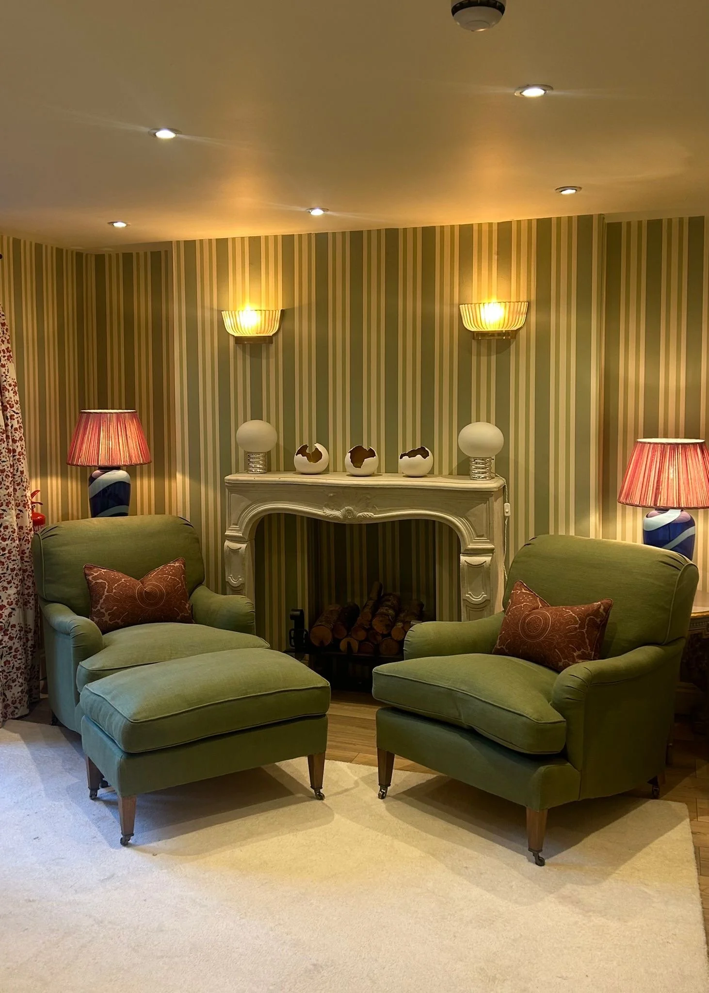 A Pair of Gainsborough Armchairs, Howard Style, in Green Linen