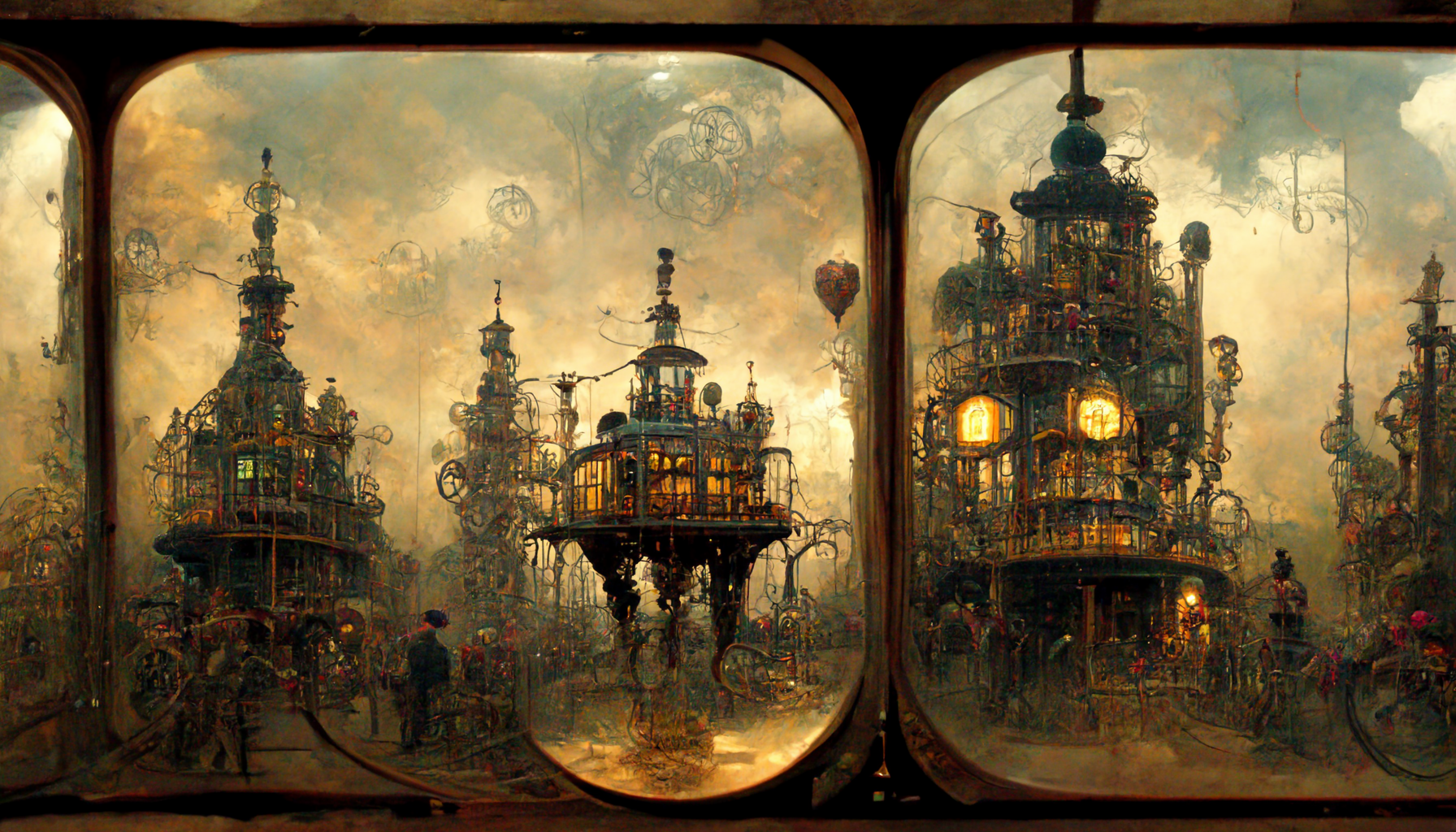 Steampunk carnival house of mirrors.