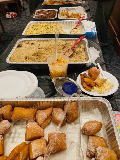 Dinner spread at a session of REAL TALK at the Waltham Public Library.