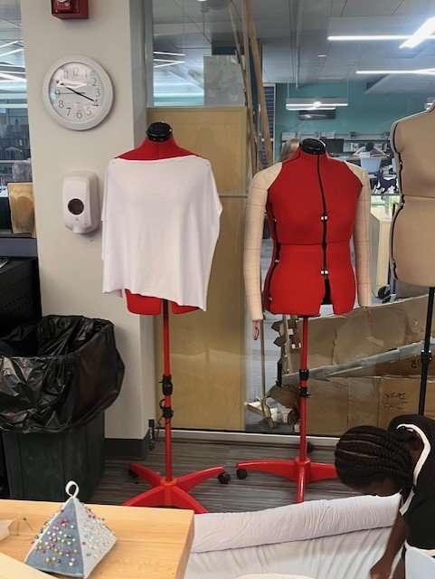 The popular Teen Sewing Club at Worcester Public Library. Teens learn to design and sew their own clothing and other items.