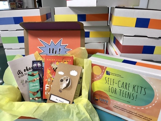 LITT-sponsored Self-Care Kits for Randolph teens who needed a boost during tough times. Randolph was hit hard by Covid. With soothing goodies, books, and a list of resources, the kits reminded teens that Turner Free Library staff were there for them.
