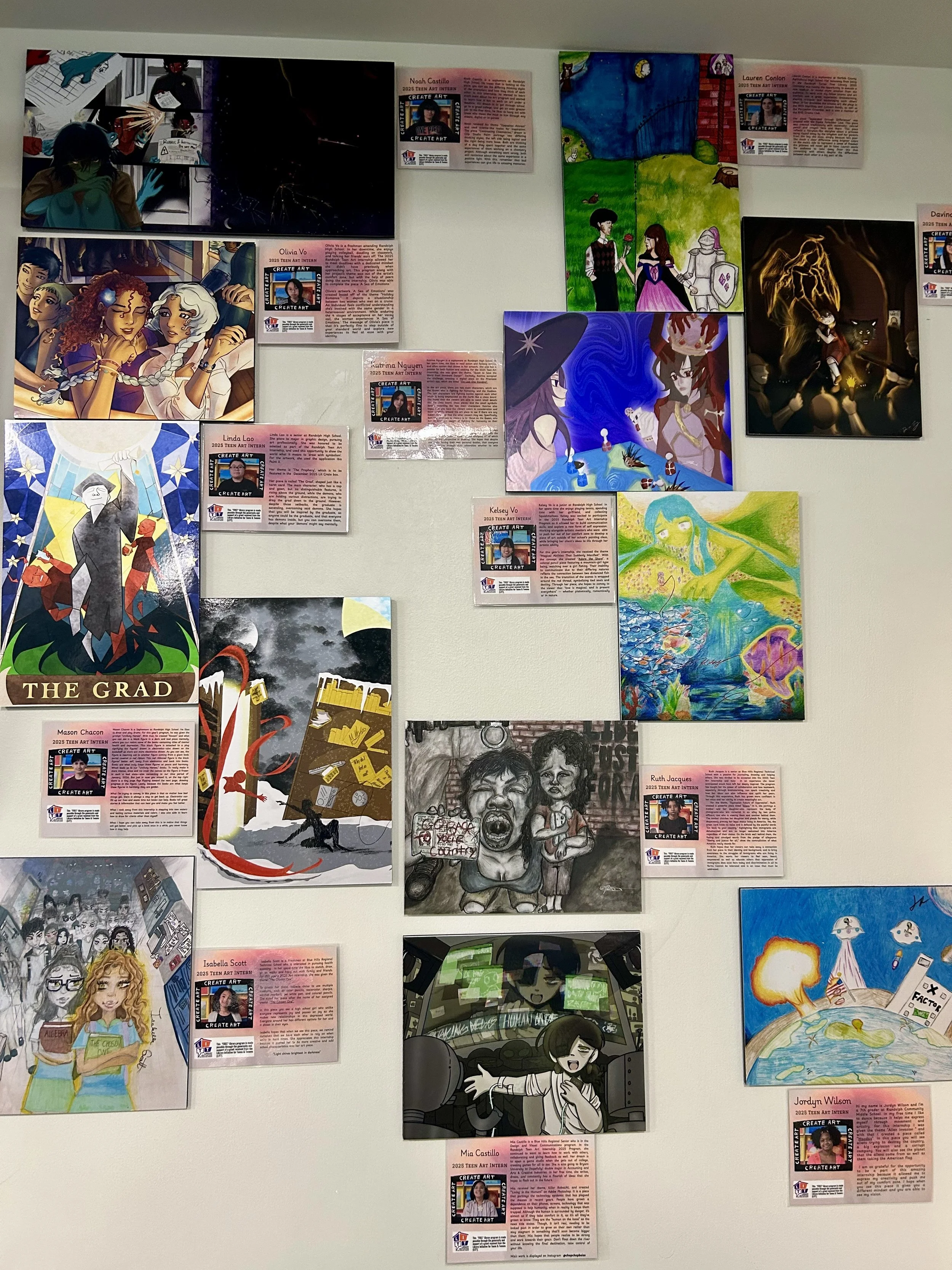 Teen artwork displayed on gallery wall