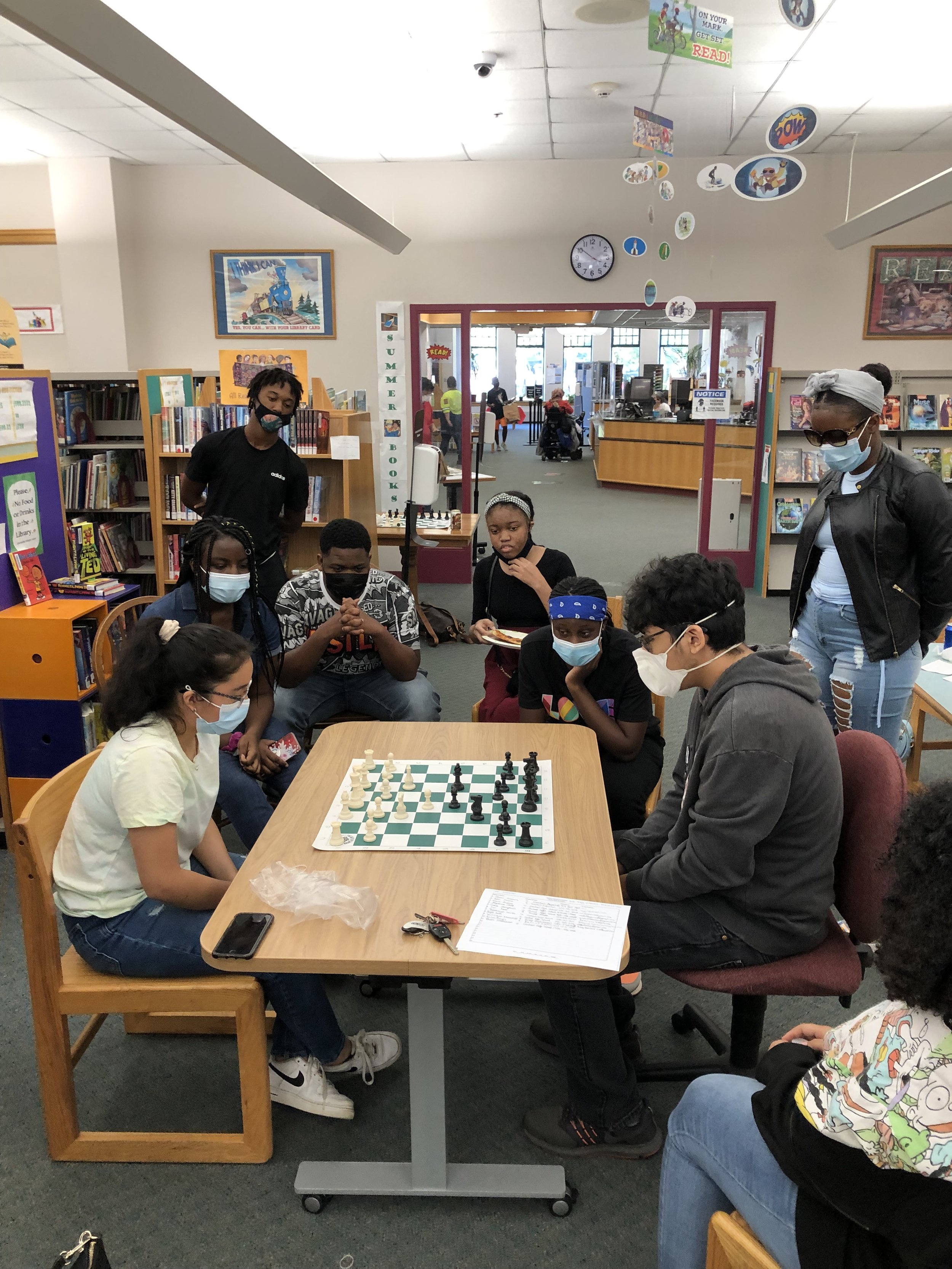 Chess scrimmage at the North Bridgeport Branch Library in Bridgeport Connecticut, a collaboration with nonprofit Team DIGUSA.