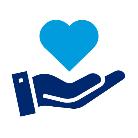 Graphic of an open hand with a floating heart above it