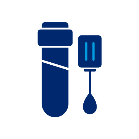 Icon of a test tube and pipette in dark blue