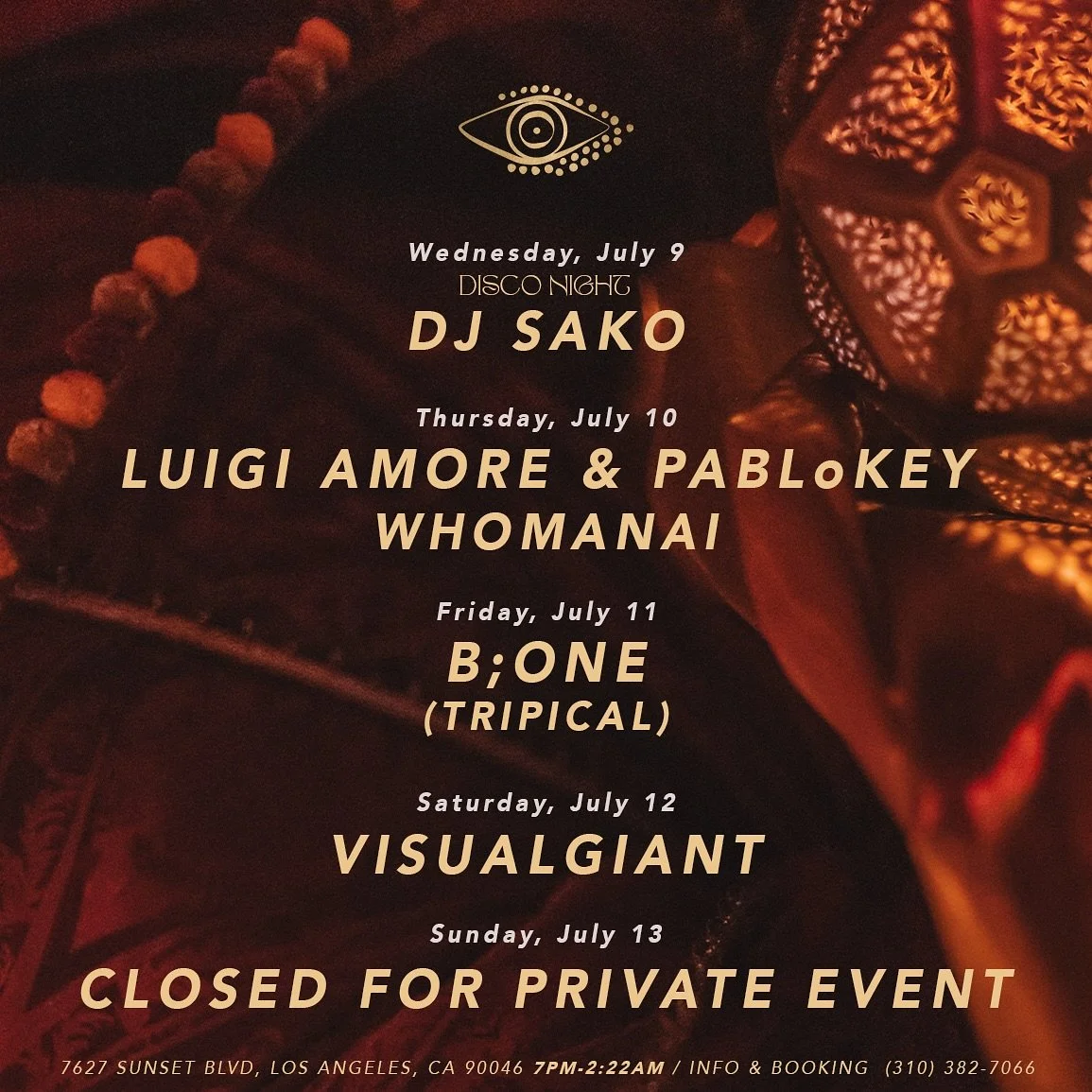 This week at @members__love 🪬👀

Wednesday: Salsa &amp; Bachata night with @djsakoofficial 

Thursday: @luigiamore_ofc | @pablokey | @whoman.ai 

Friday: @b_one_555 (@tripicalproduction)

Saturday: @visualgiant 

Sunday: CLOSED FOR PRIVATE EVENT 

L