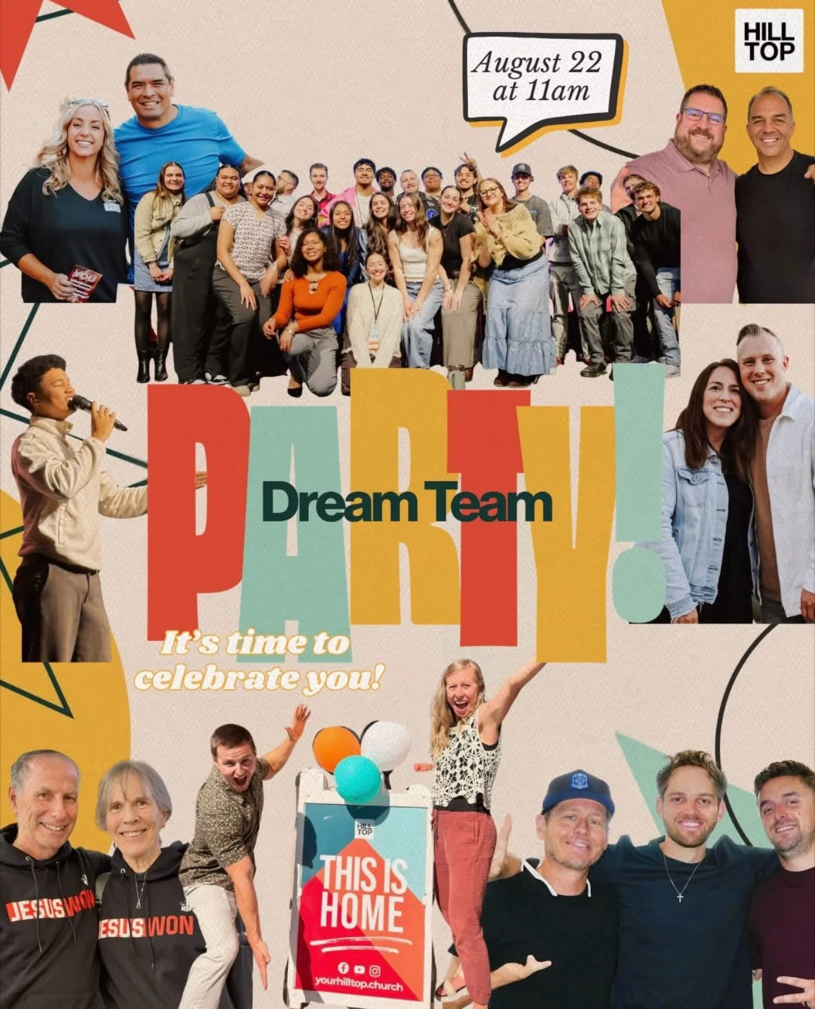 🎉 Hilltop Dream Team Party! 🎉
It&rsquo;s time to celebrate our amazing Dream Team! You&rsquo;re the hands and feet of Jesus who serve so faithfully each week! 🙌 Come enjoy a fun day of food, games, prizes, fellowship, a splash pad &amp; more for t
