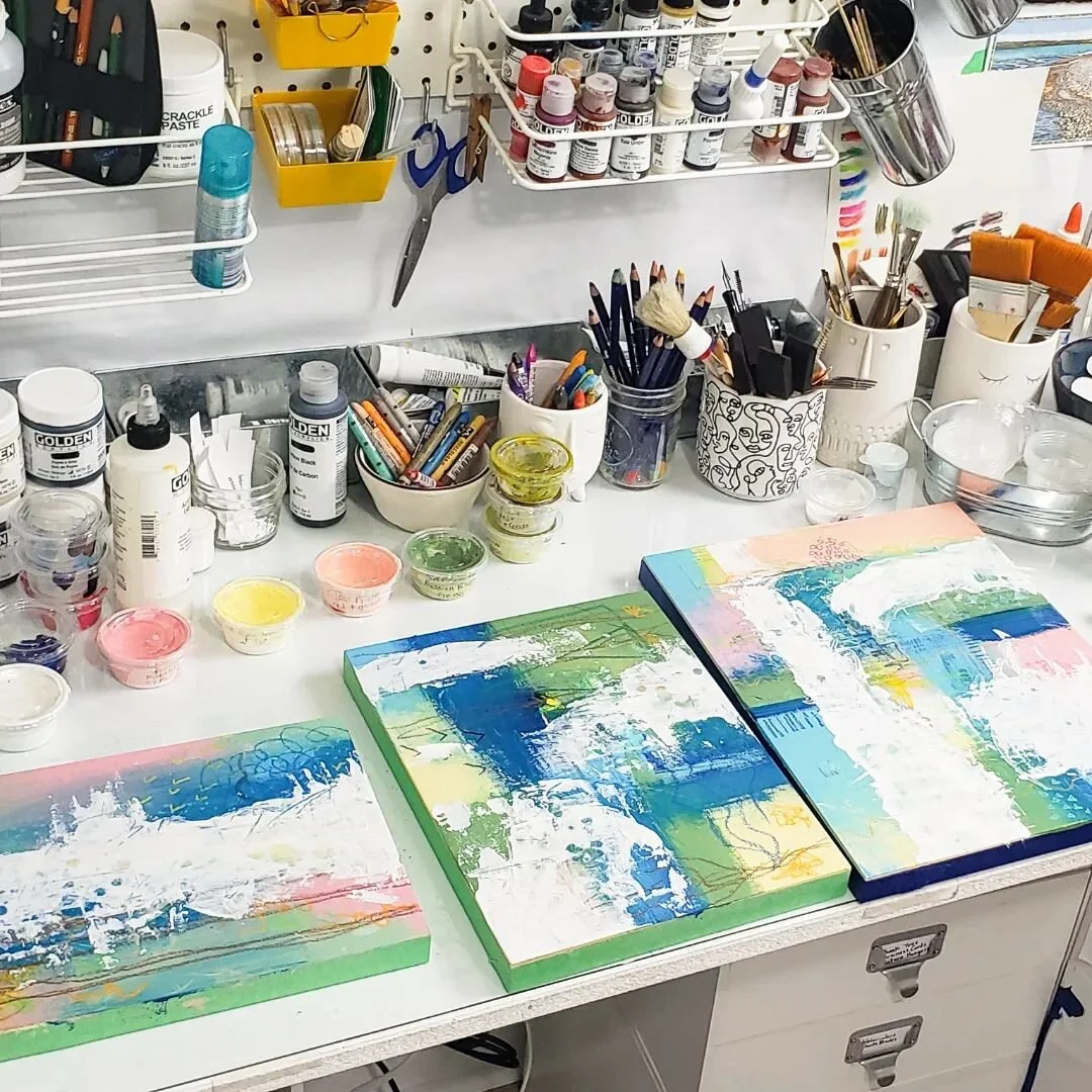 Abstracts in progress on my art desk