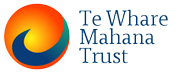 Logo of Te Whare Marama Trust with an orange and blue swirl icon and the organization's name.