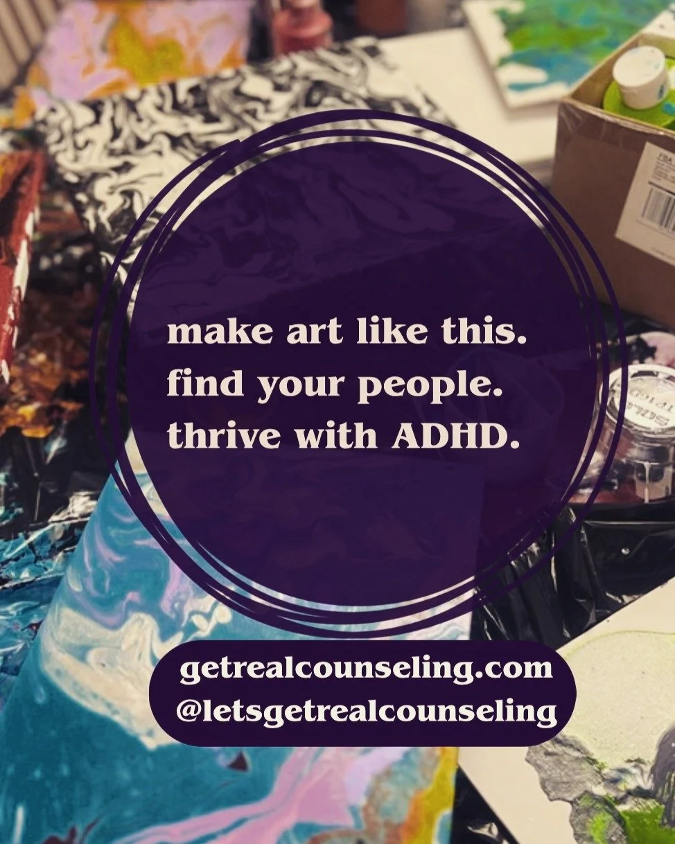 Want to make art, find community and learn how to thrive with ADHD? Hit me up and I'll tell you how! janae@getrealcounseling.com

#adhd #adultadhd #art #therapyart #counseling #lpc #neurodivergent #neuroqueer #lgbtqtherapist #cenpho #phoenix #groupth