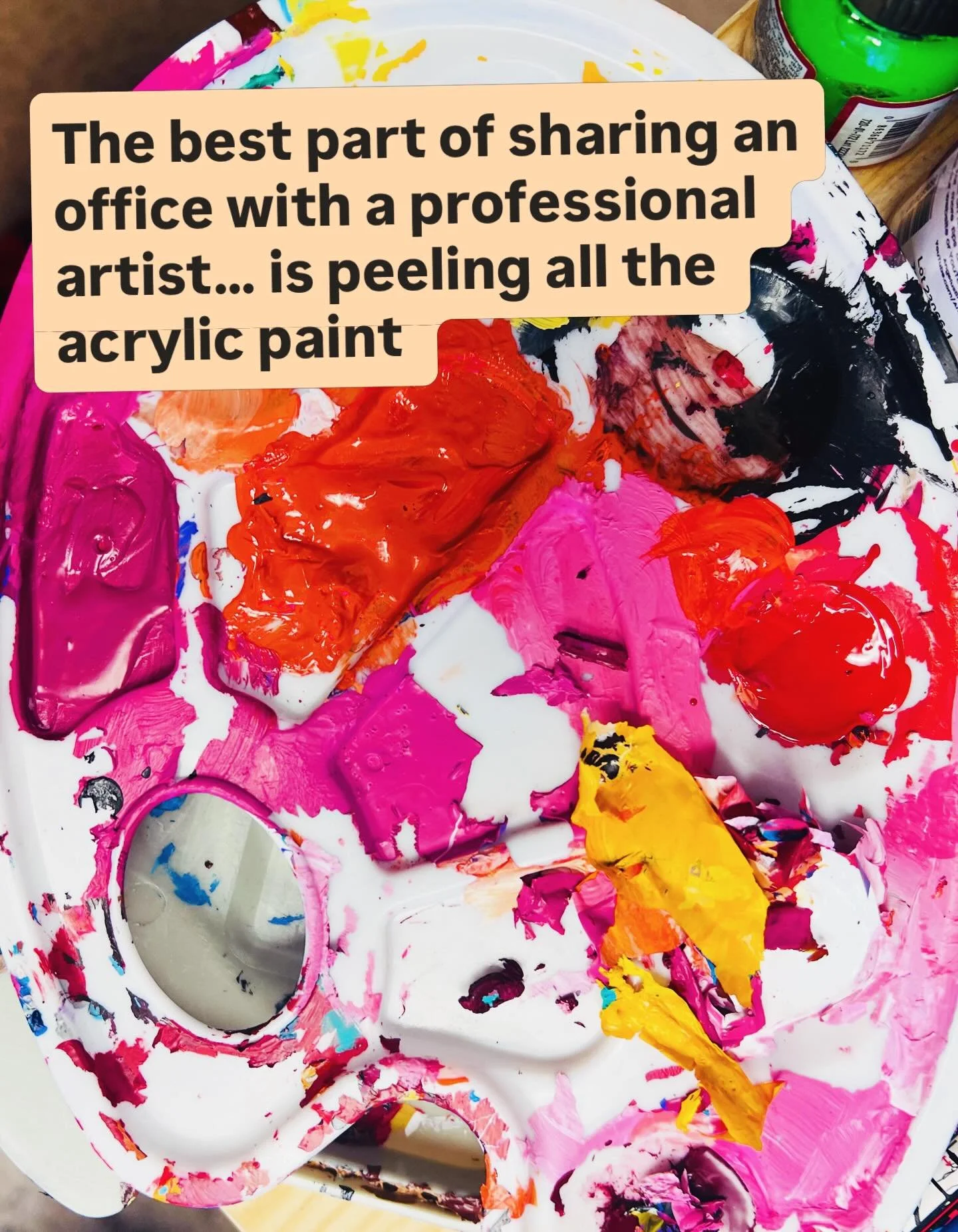 Well, besides getting to see all the work in progress and how his pieces come together. 

Our office has three main areas: the group room, the counseling room and Chris&rsquo;s space, which is a collection of supplies, projects in various stages and 