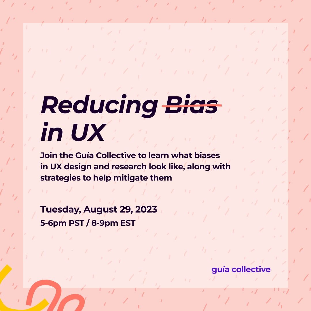 🔀 Wondering what types of biases exist within product and UX? Interested in learning about approaches for reducing bias in design and research?

💬 Join us next Tuesday, August 29, from 5 - 6pm PST / 8 - 9pm EST for a talk and workshop about reducin