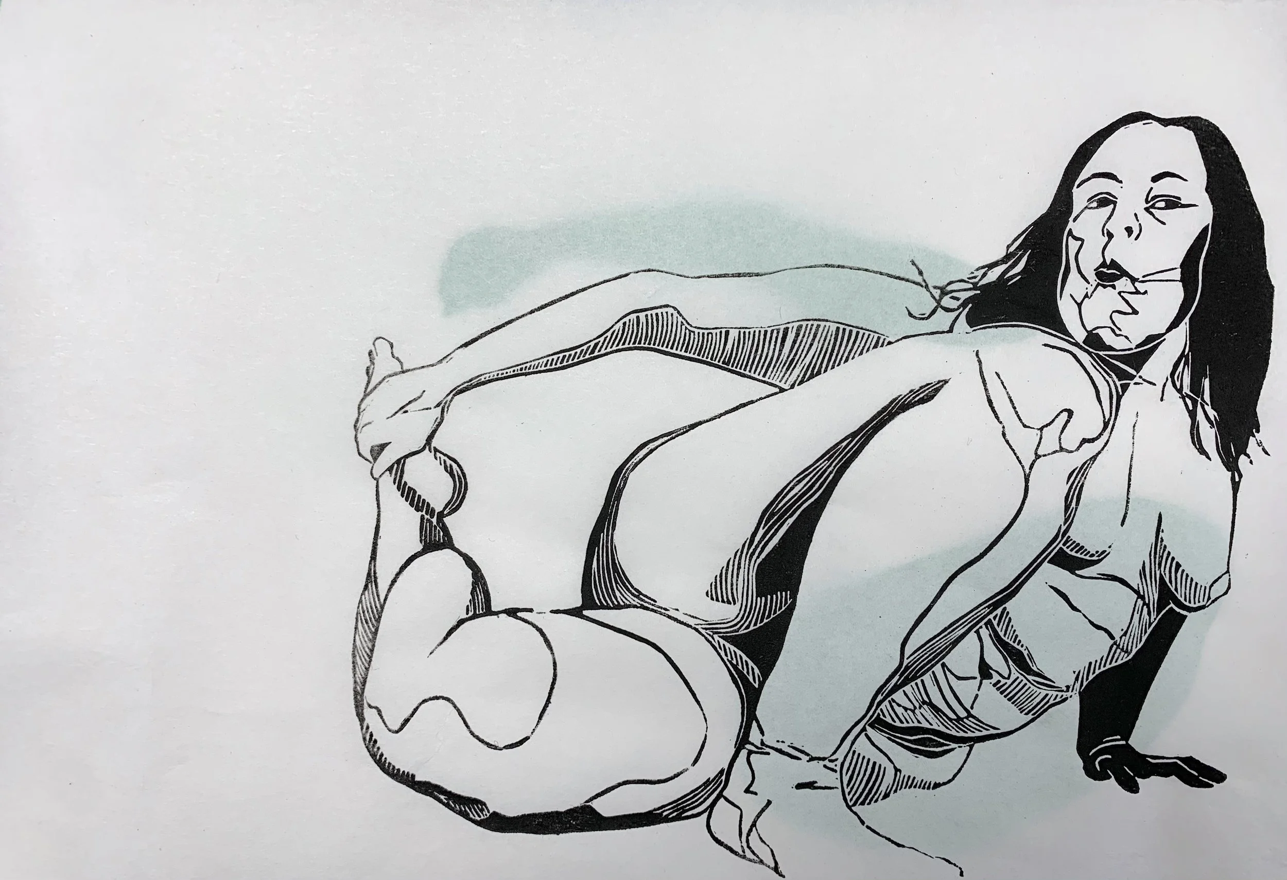 C 1, Collage #1, Lino-cut on paper and mixed media, 8x12