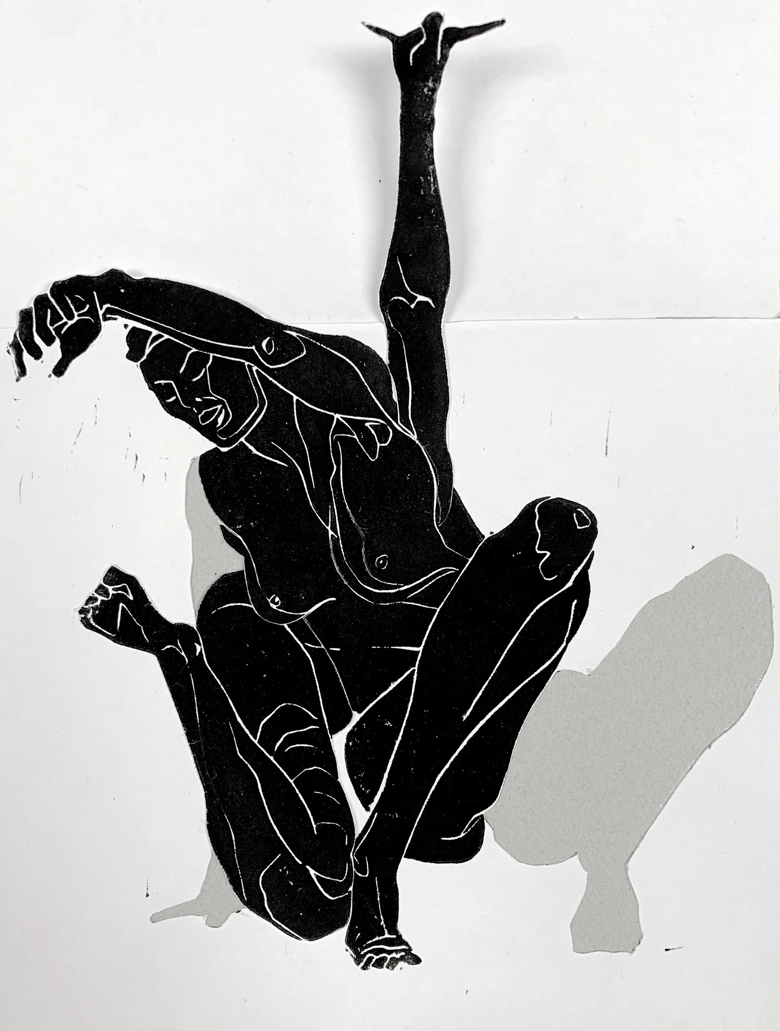 Untitled (self-portrait) 7, Collage #1, 
Lino-cut on paper and collage, 6x8.5