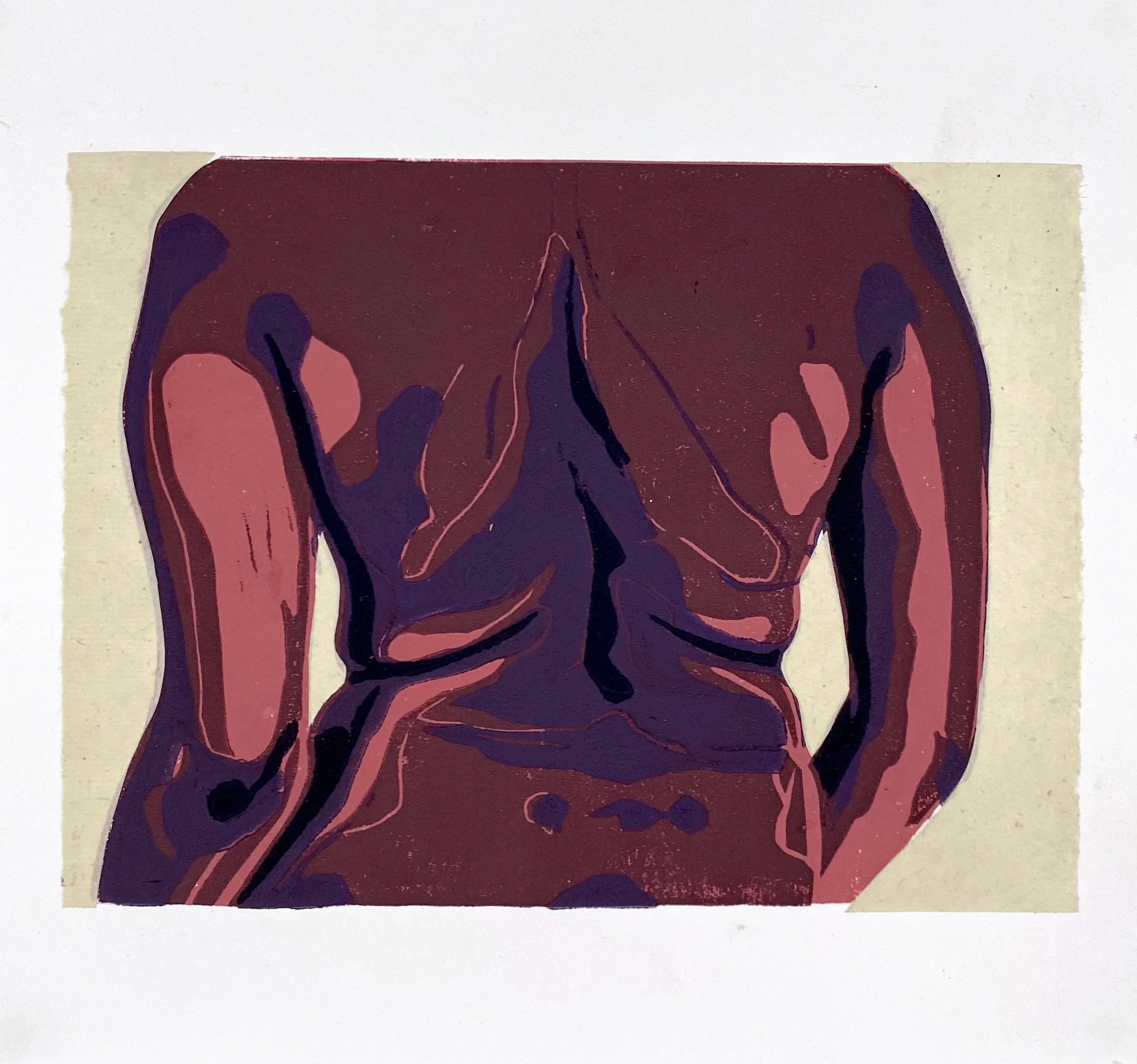 A.S. 1, Collage #1 , 
Linocut print and collage , 
9.5” X 10.5”
