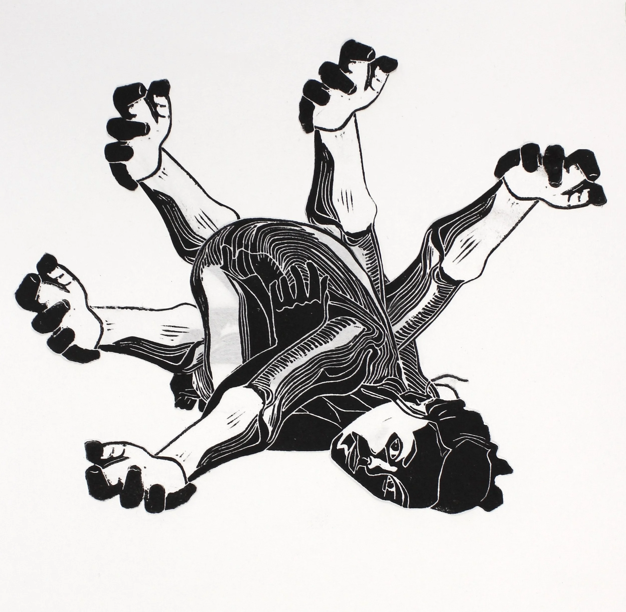 Reach 1, Collage #3, Lino-cut collage on paper, 8x8